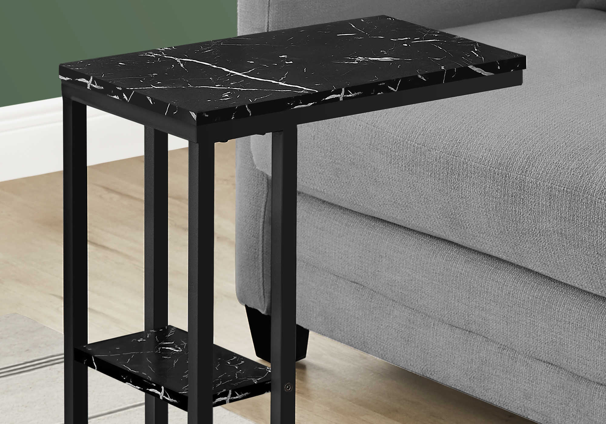 NIGHTSTAND - 25"H / BLACK MARBLE / BLACK METAL #I 3674