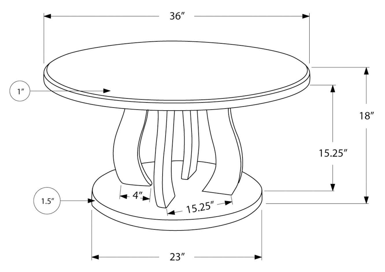 TABLE BASSE - 36"DIA / ARGENT BROSSÉ / MIROIR # I 3725