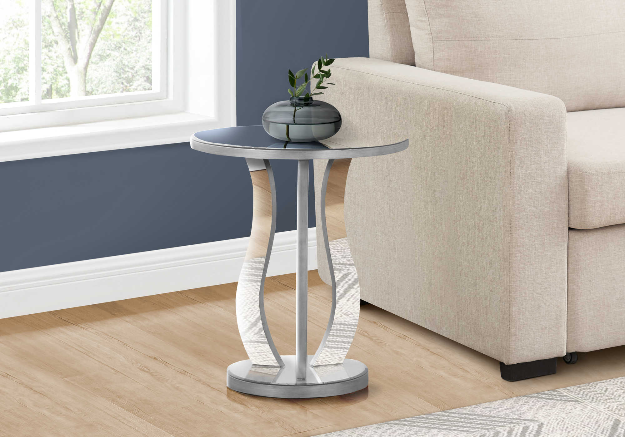 TABLE D'APPOINT - 20"DIA / ARGENT BROSSÉ / MIROIR #I 3726