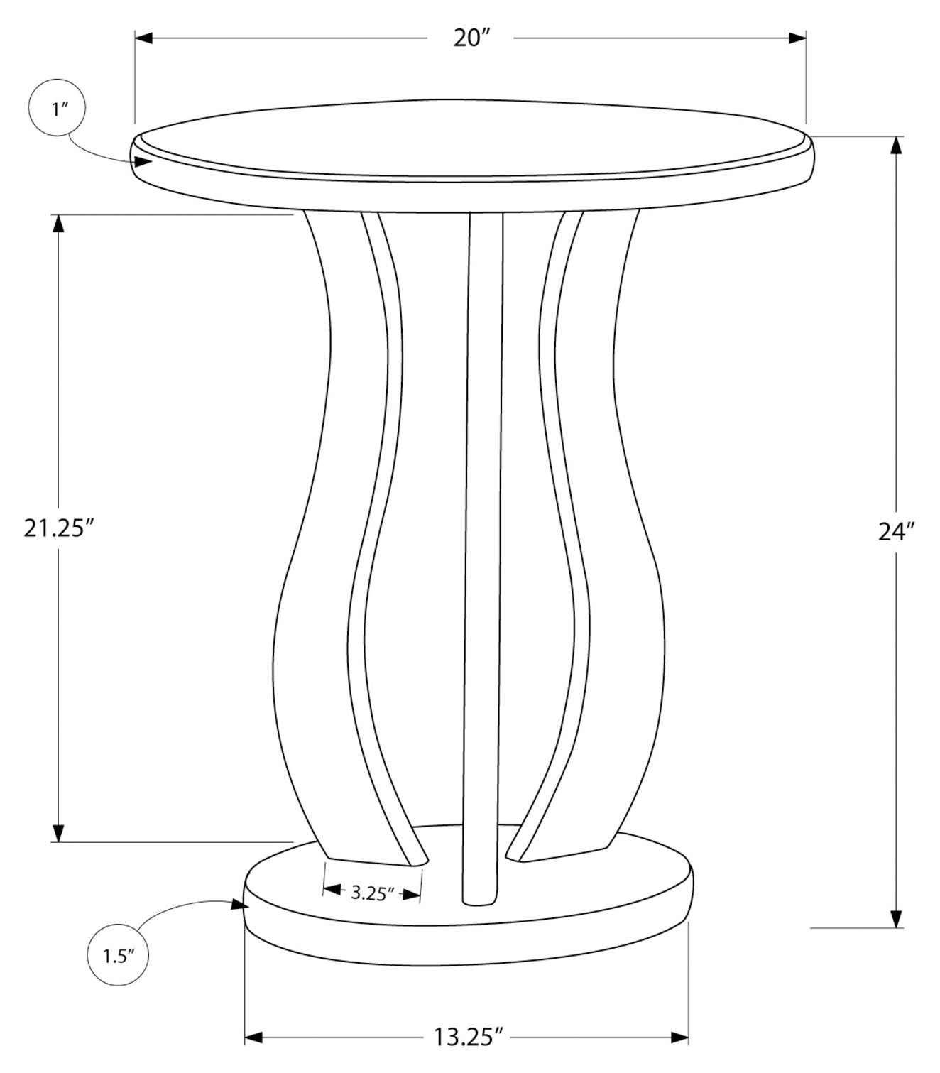 TABLE D'APPOINT - 20"DIA / ARGENT BROSSÉ / MIROIR #I 3726