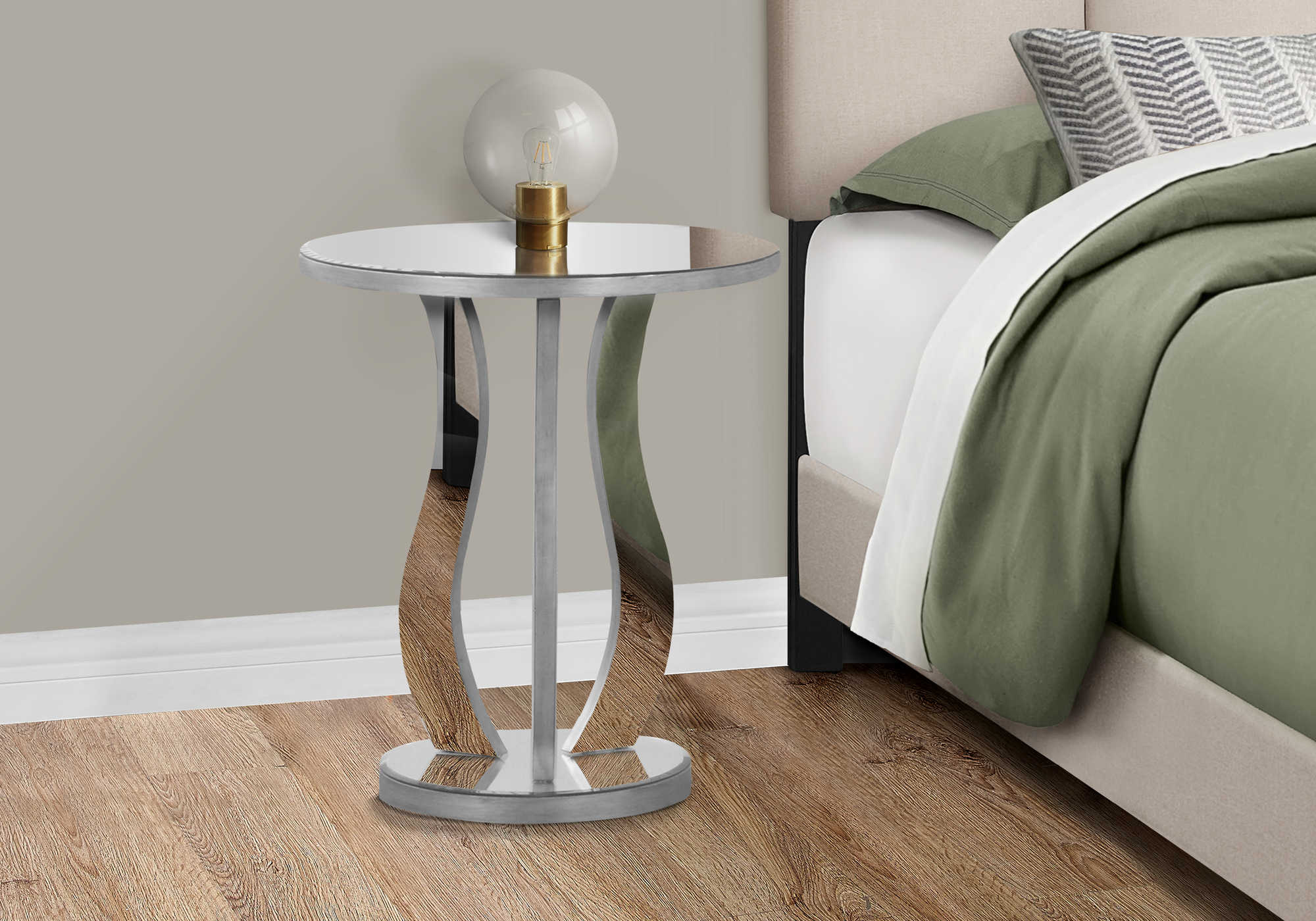 NIGHTSTAND - 20"DIA / BRUSHED SILVER / MIRROR #I 3726