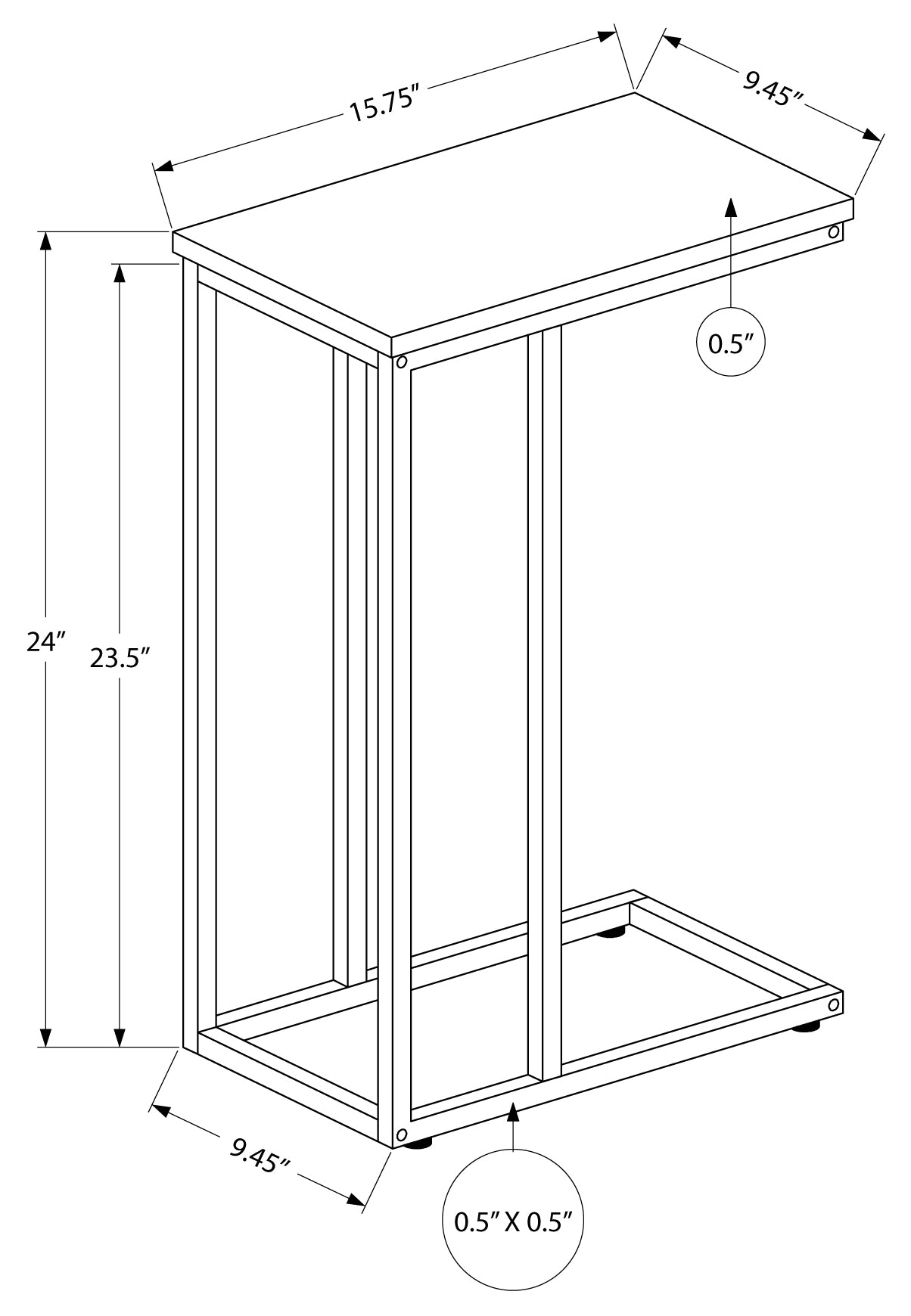 TABLE D'APPOINT - 25"H / BLANC / MÉTAL NOIR #I 3760