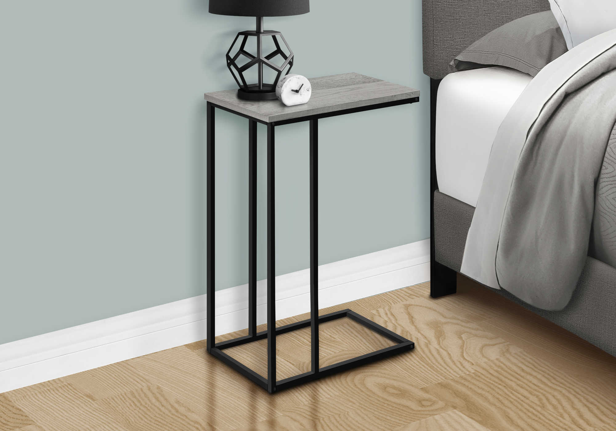 TABLE DE NUIT - 25"H / GRIS / MÉTAL NOIR #I 3762