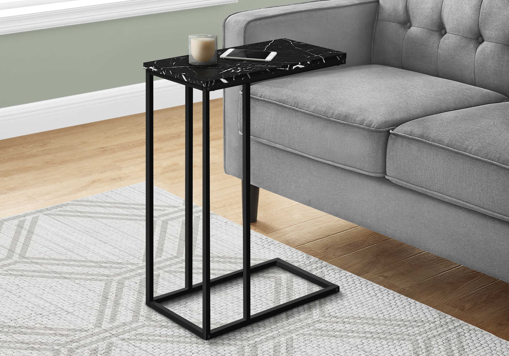 NIGHTSTAND - 25"H / BLACK MARBLE / BLACK METAL #I 3763