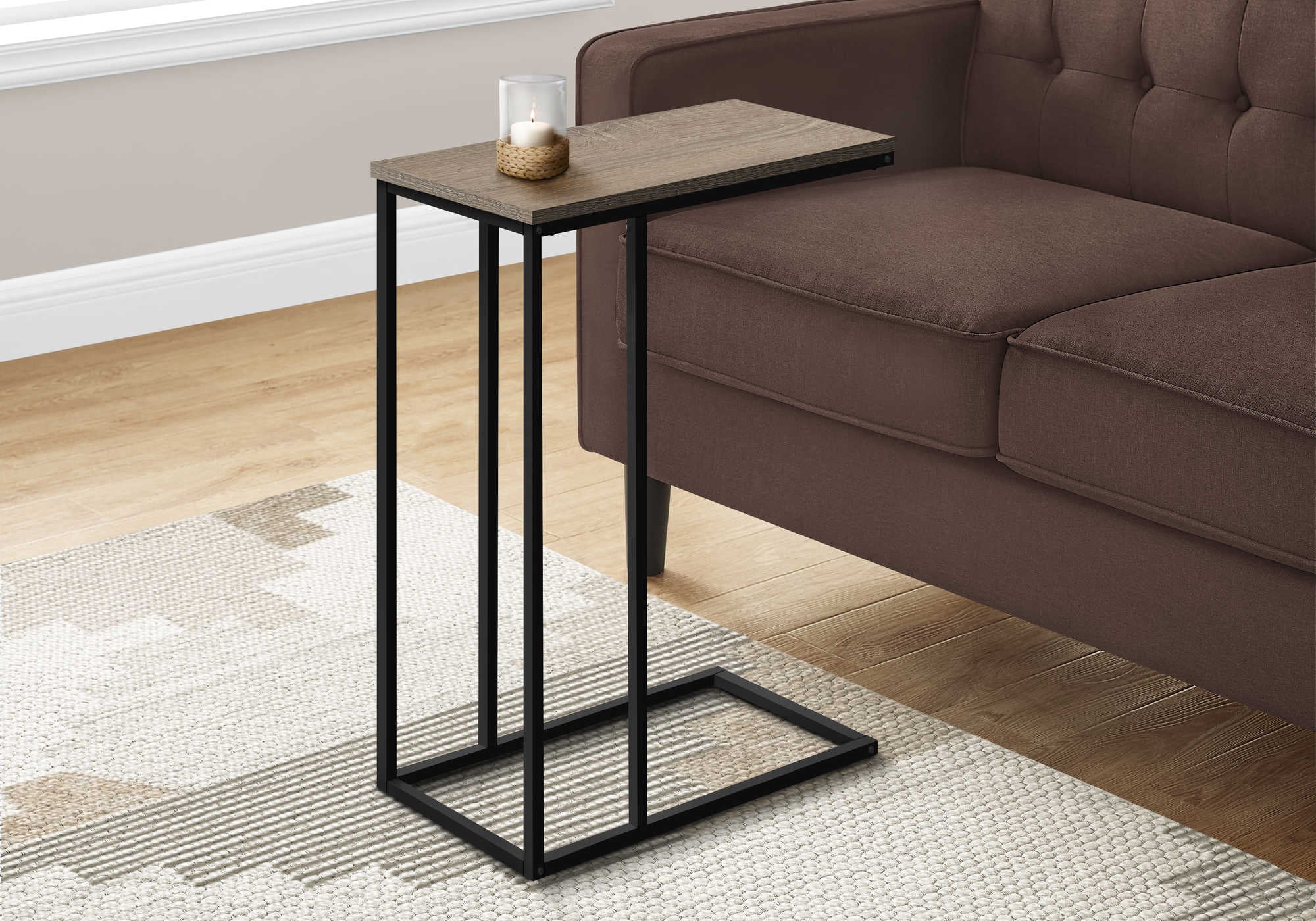 TABLE D'APPOINT - 25"H / TAUPE FONCÉ / MÉTAL NOIR #I 3766