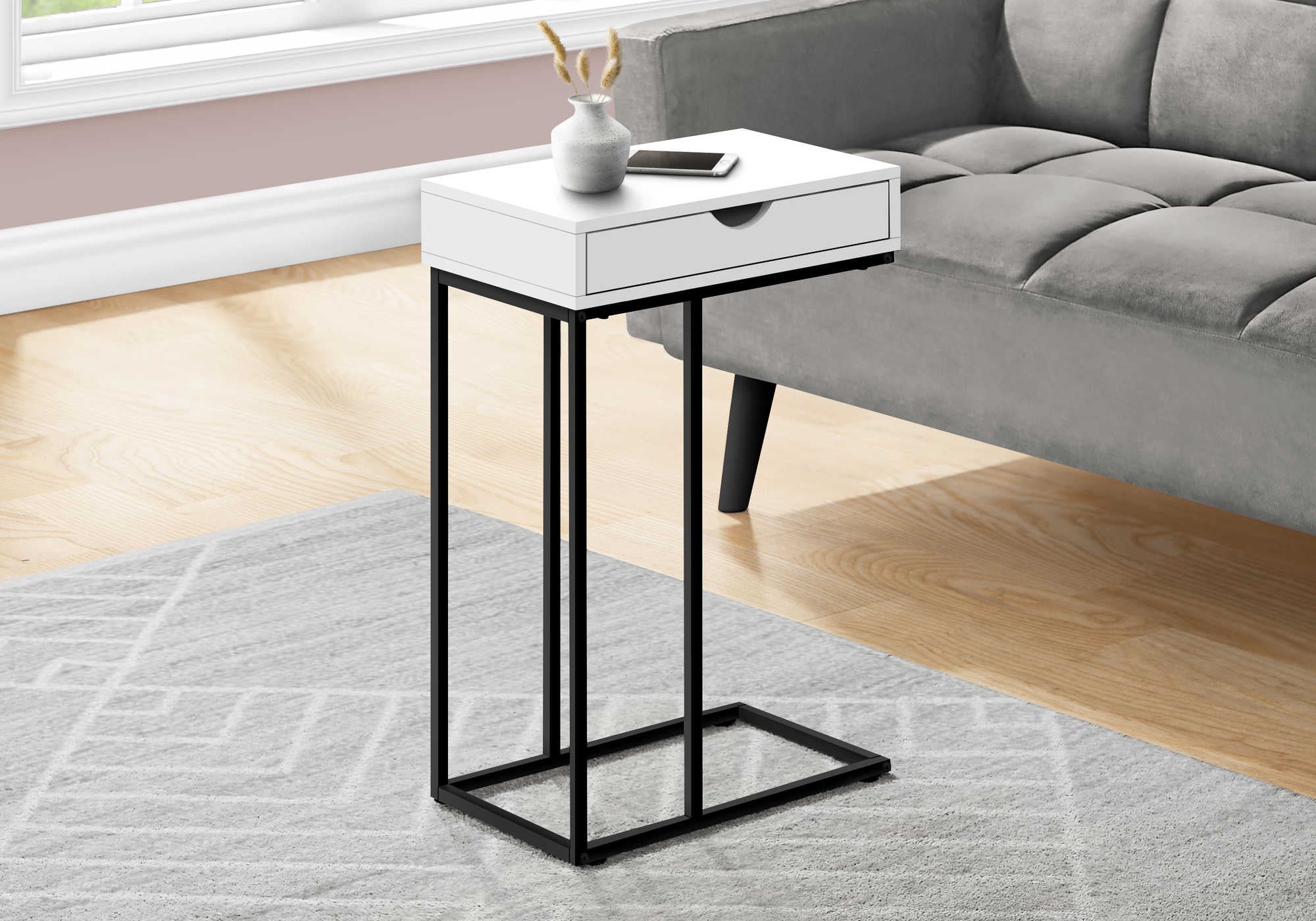 TABLE DE NUIT - 25"H / BLANC / MÉTAL NOIR #I 3770