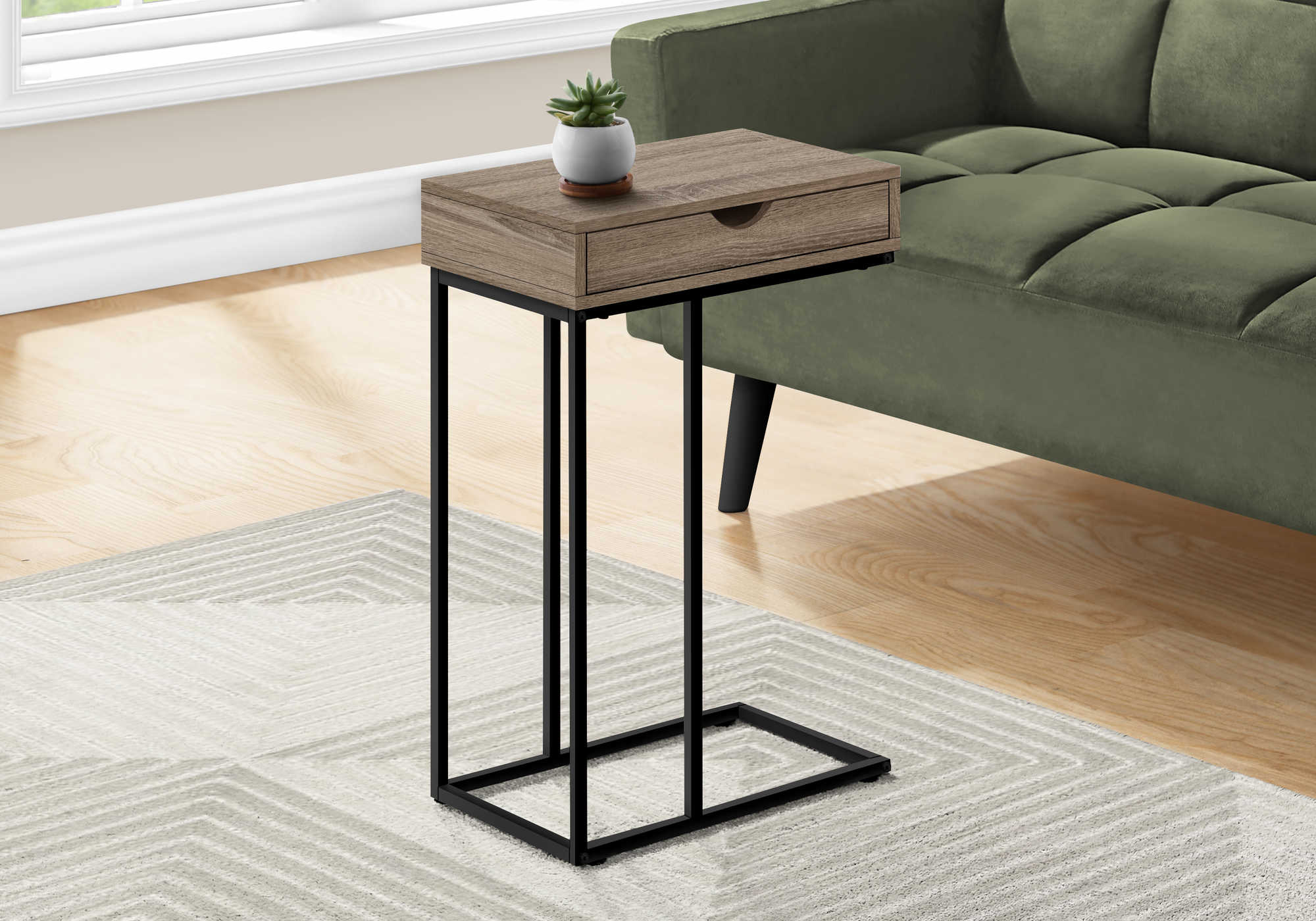 TABLE D'APPOINT - 25"H / TAUPE FONCÉ / MÉTAL NOIR #I 3771