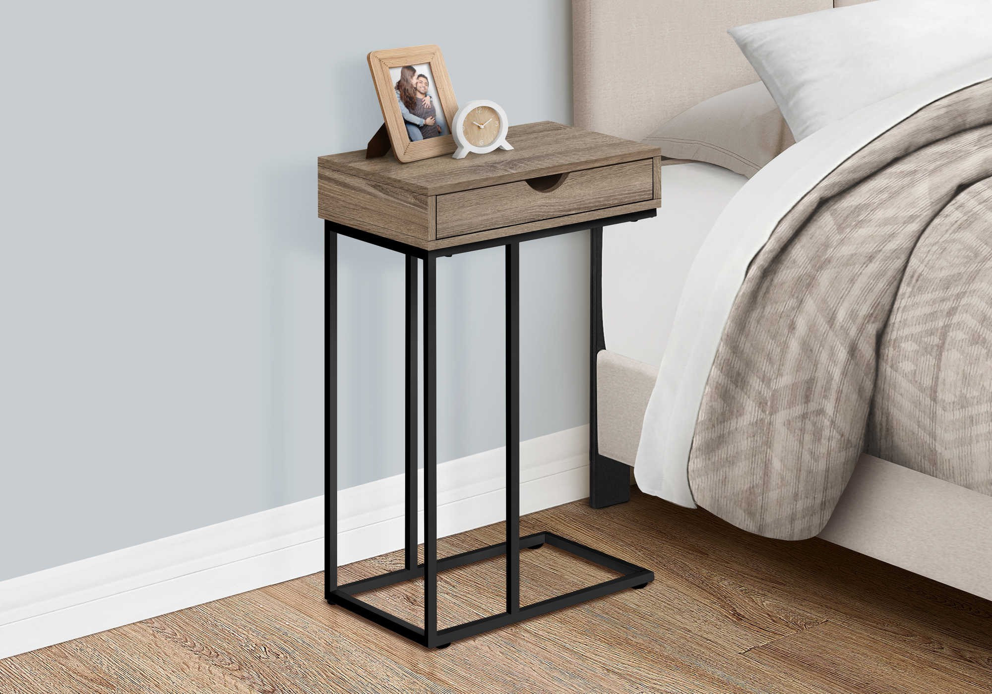 NIGHTSTAND - 25"H / DARK TAUPE / BLACK METAL #I 3771