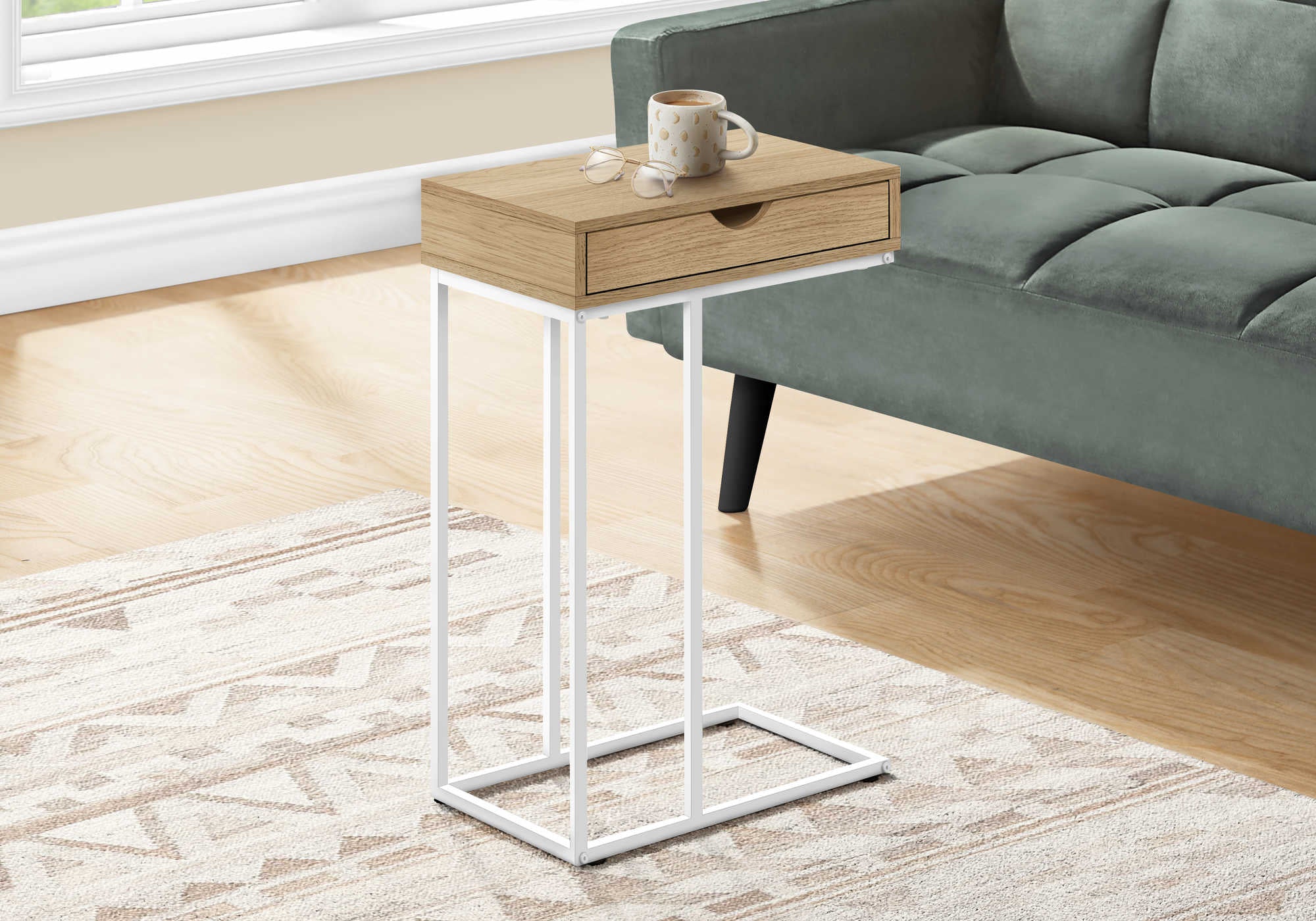 TABLE D'APPOINT - 25"H / NATUREL / MÉTAL BLANC #I 3775