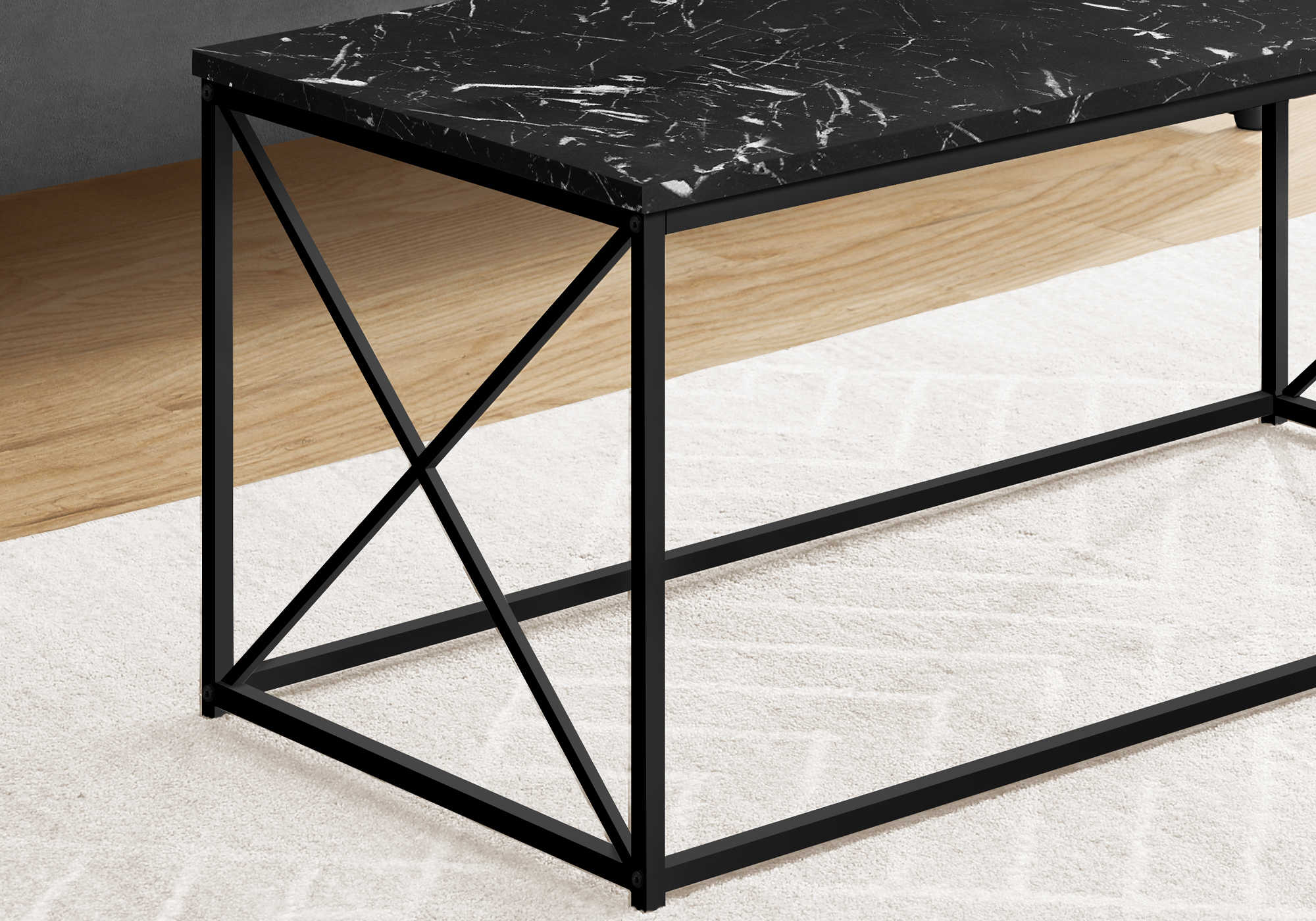 COFFEE TABLE - 40"L / BLACK MARBLE / BLACK METAL # I 3783