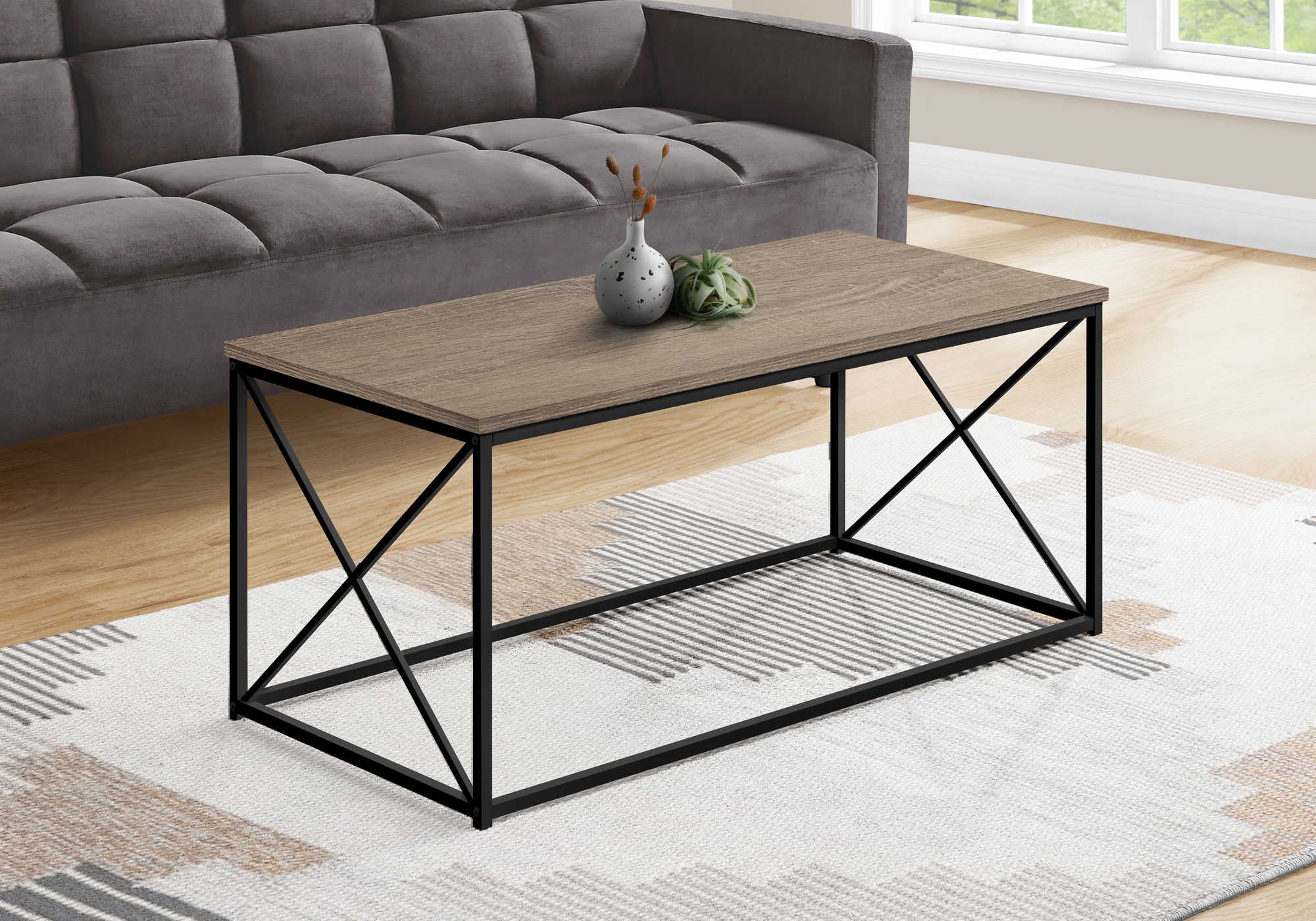 TABLE BASSE - 40"L / TAUPE FONCÉ / MÉTAL NOIR # I 3786