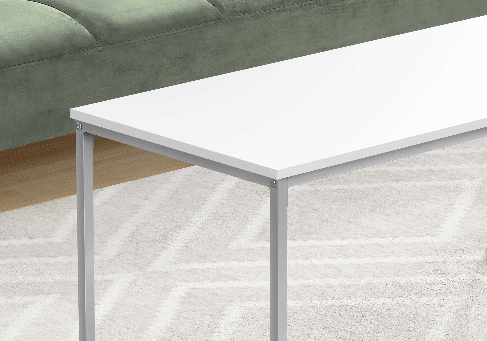 TABLE BASSE - 40"L / BLANC / MÉTAL ARGENT # I 3795