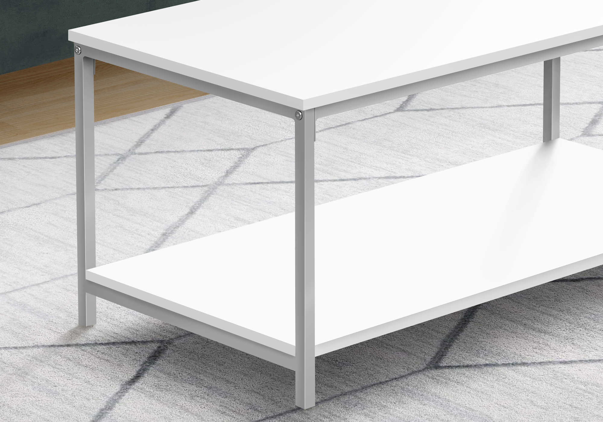 COFFEE TABLE - 40"L / WHITE / SILVER METAL # I 3800