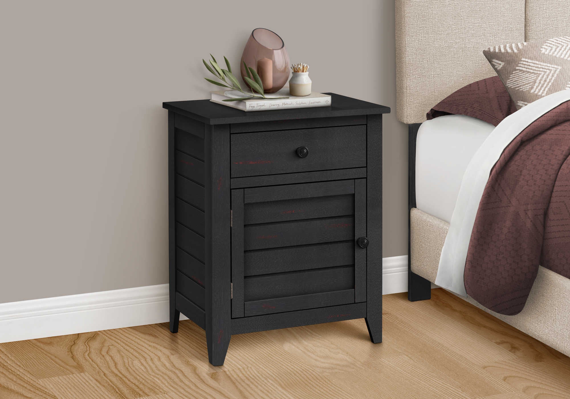 NIGHTSTAND - 25"H / BLACK VENEER END TABLE #I 3951