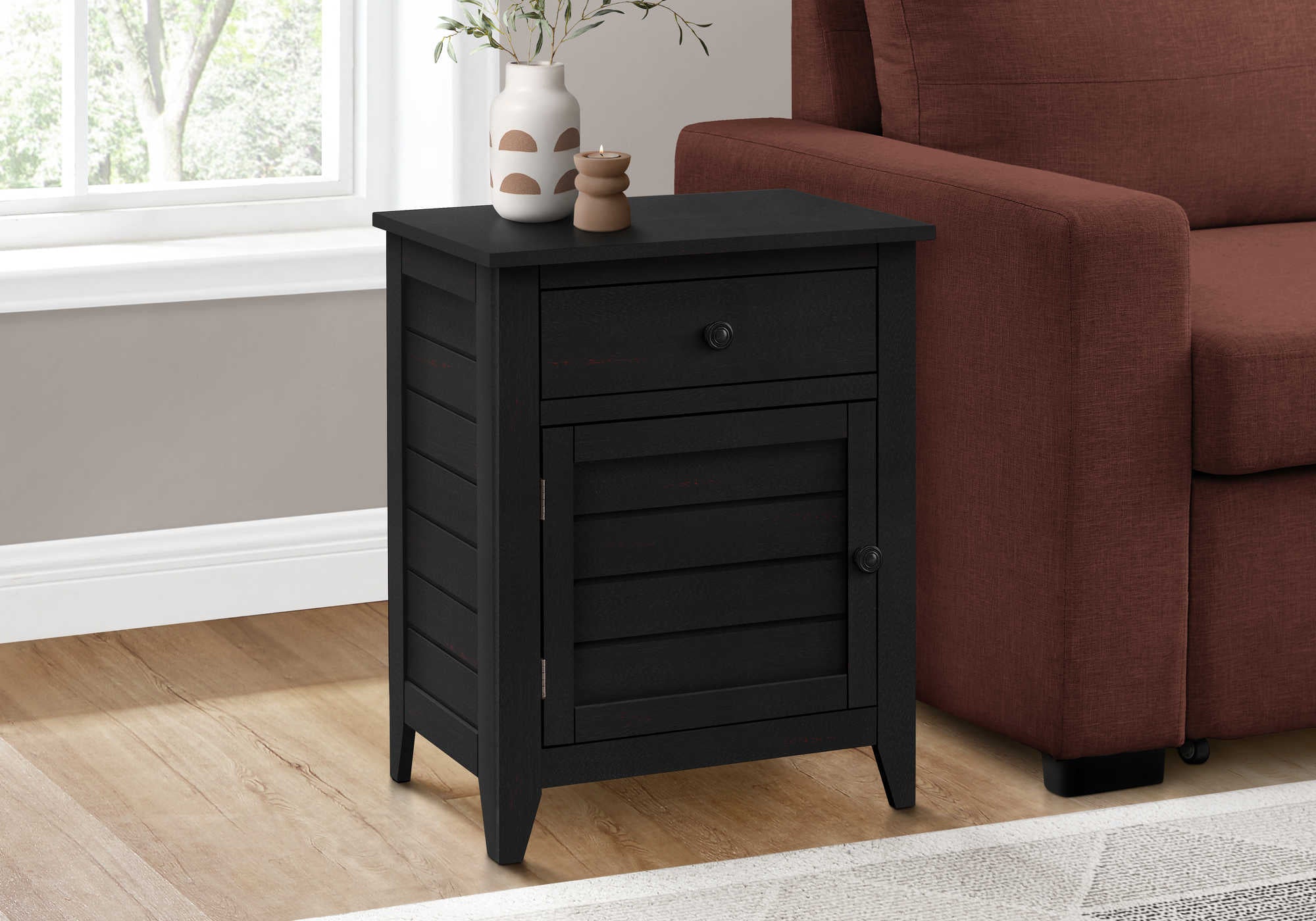 NIGHTSTAND - 25"H / BLACK VENEER END TABLE #I 3951