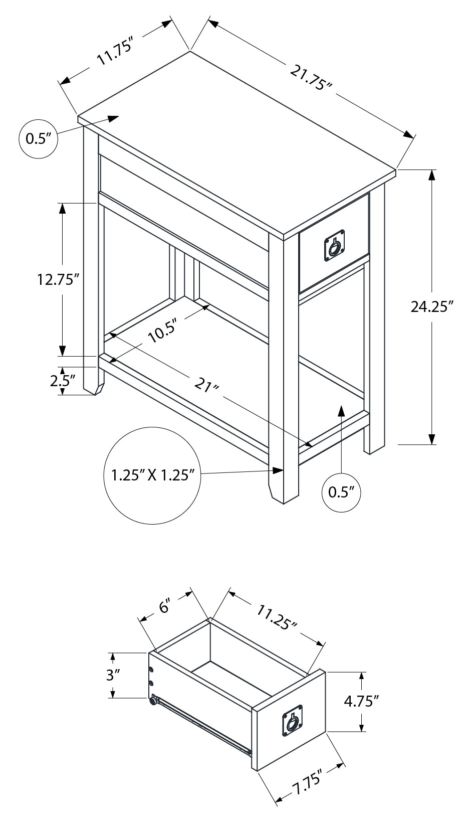 NIGHTSTAND - 24"H / ESPRESSO VENEER END TABLE #I 3953