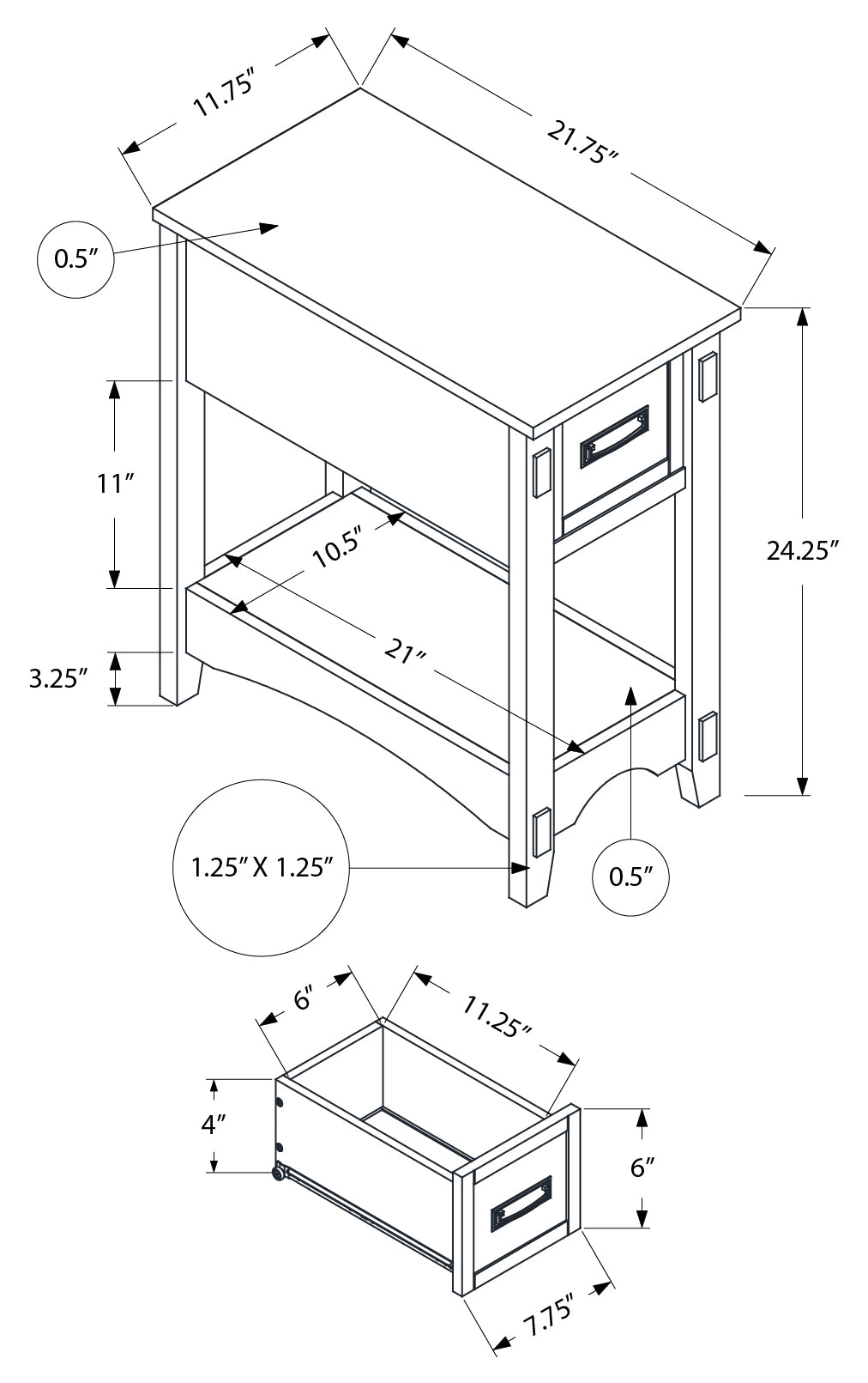 NIGHTSTAND - 24"H / BROWN WALNUT VENEER END TABLE #I 3955