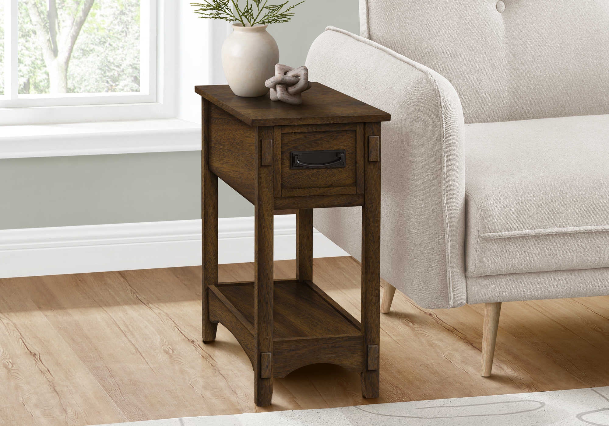 NIGHTSTAND - 24"H / BROWN WALNUT VENEER END TABLE #I 3955