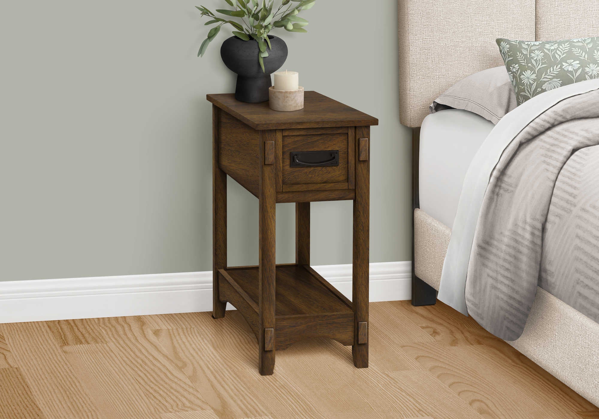 NIGHTSTAND - 24"H / BROWN WALNUT VENEER END TABLE #I 3955