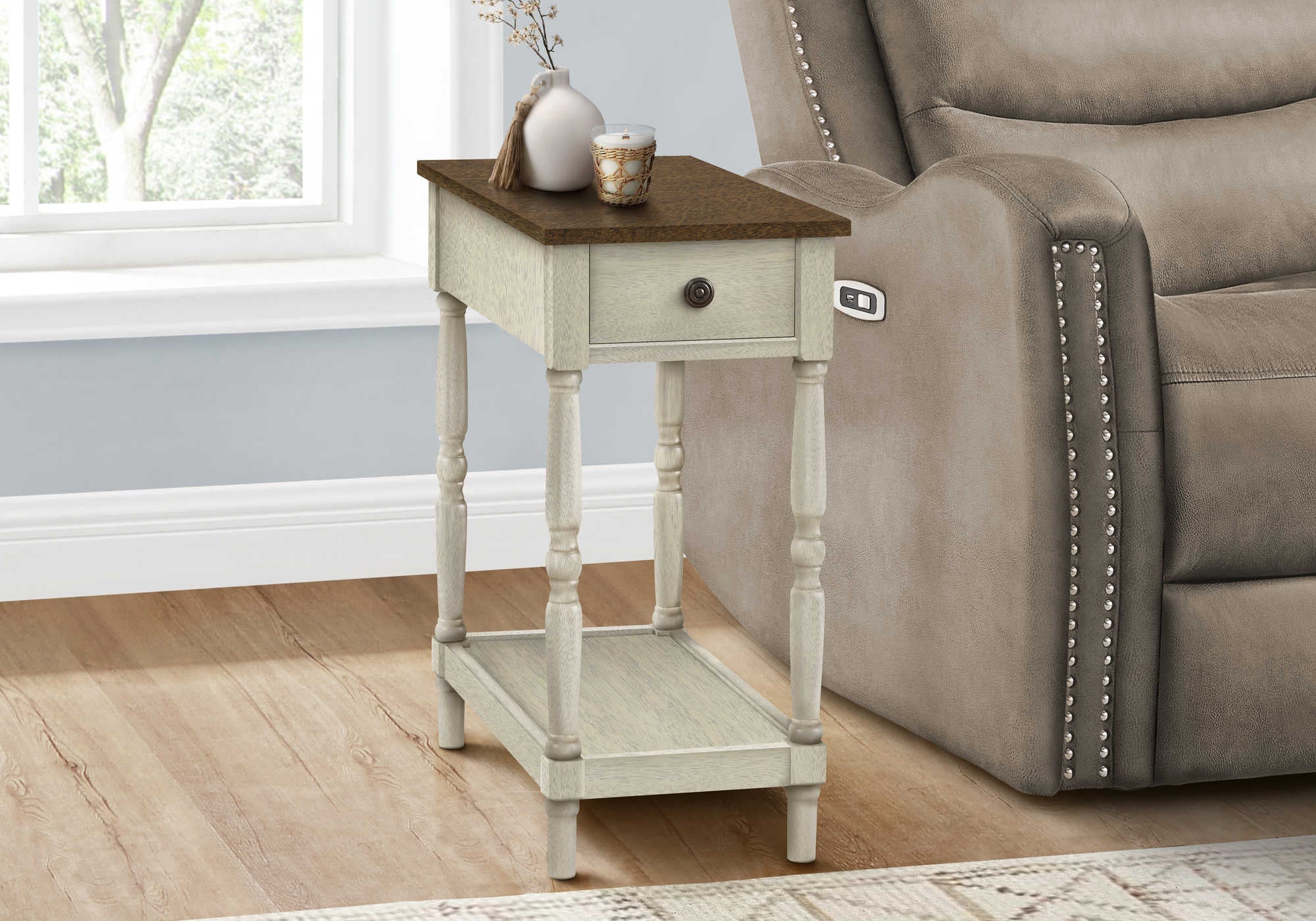 NIGHTSTAND - 24"H / ANTIQUE WHITE / ESPRESSO VENEER #I 3958