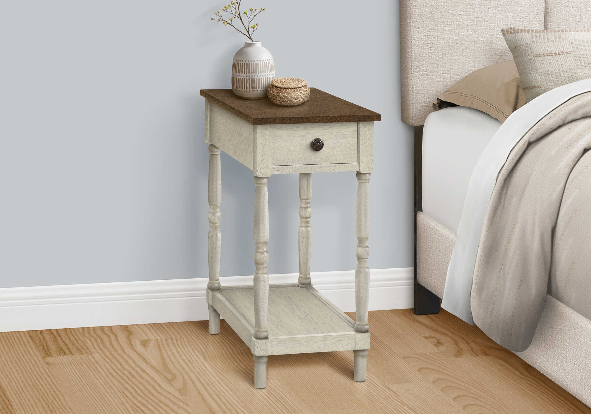 NIGHTSTAND - 24"H / ANTIQUE WHITE / ESPRESSO VENEER #I 3958