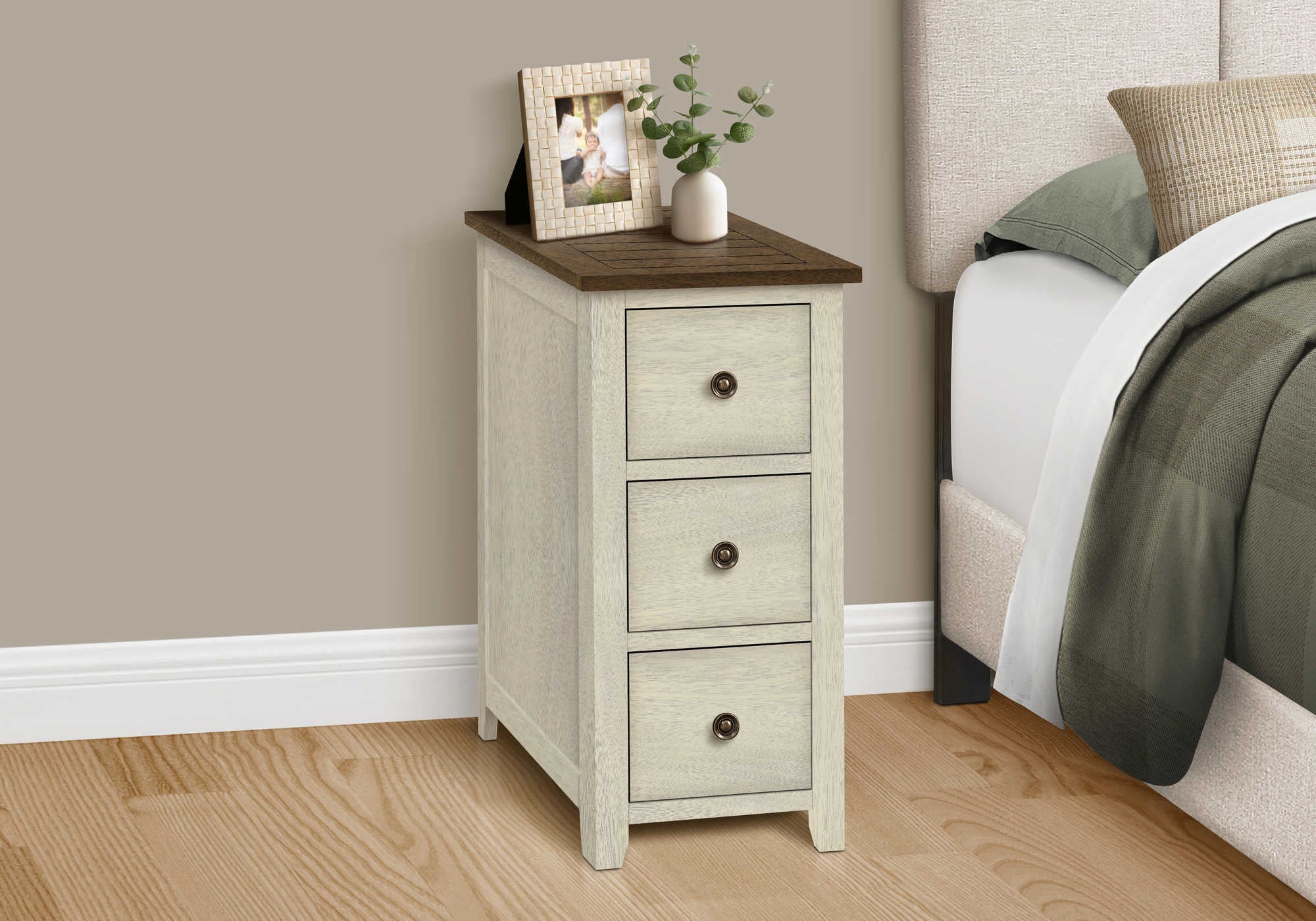 NIGHTSTAND - 24"H / ANTIQUE WHITE / ESPRESSO VENEER #I 3960