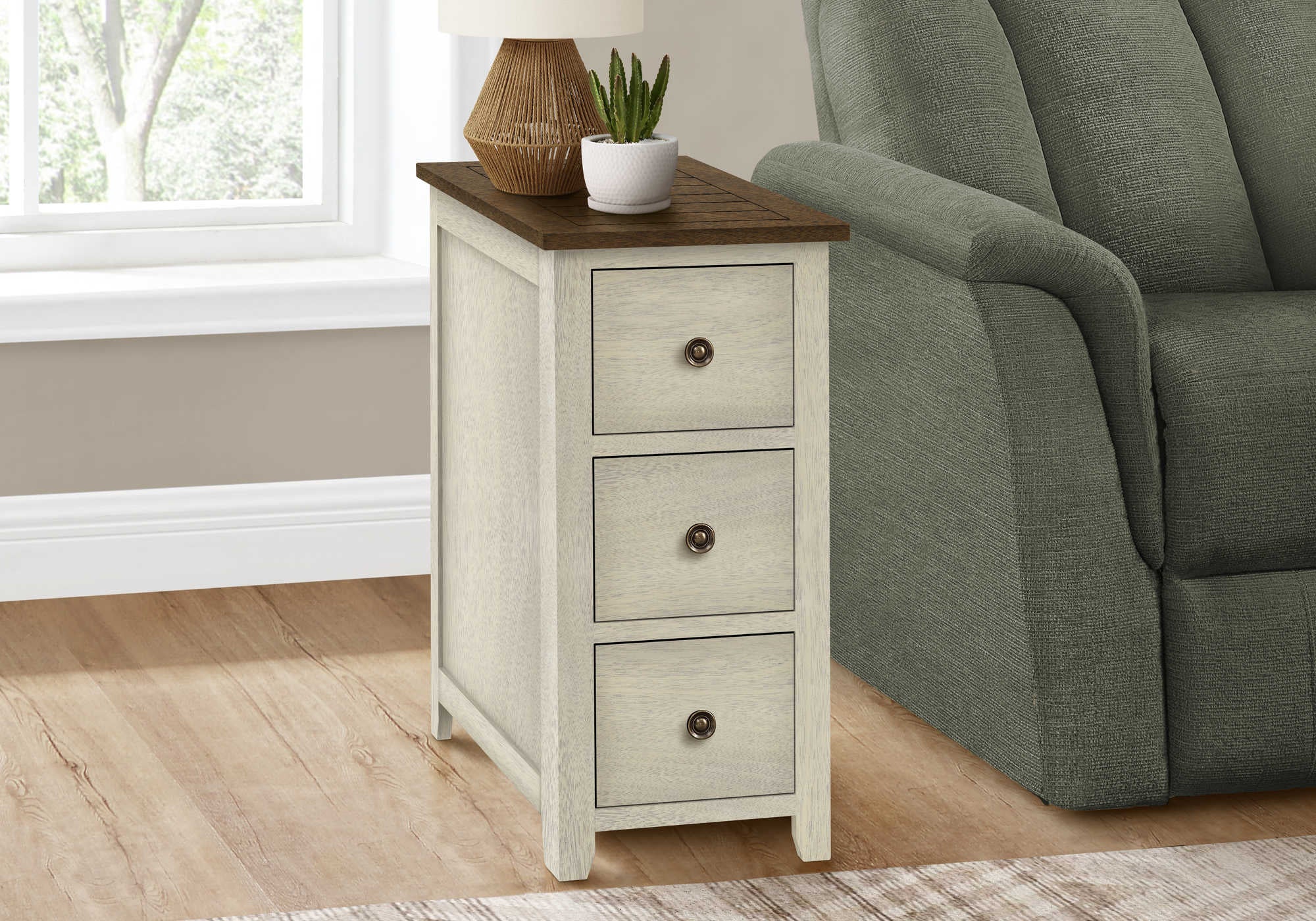 NIGHTSTAND - 24"H / ANTIQUE WHITE / ESPRESSO VENEER #I 3960