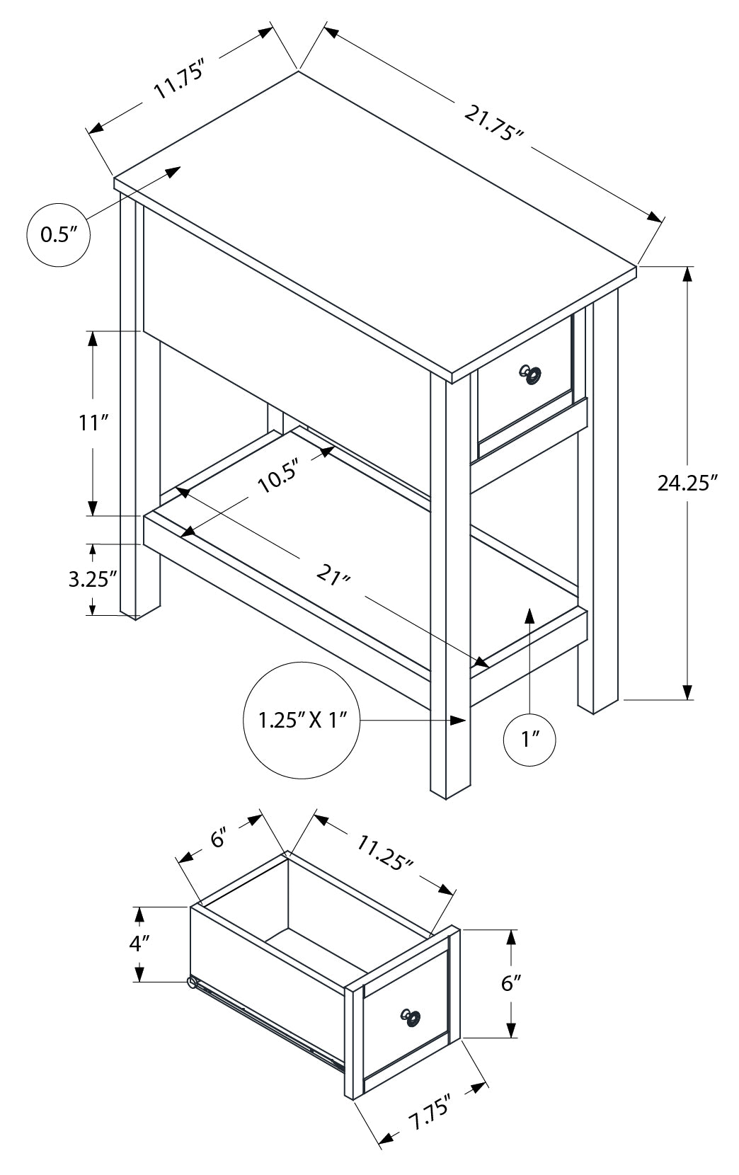 NIGHTSTAND - 24"H / BLACK VENEER END TABLE #I 3961