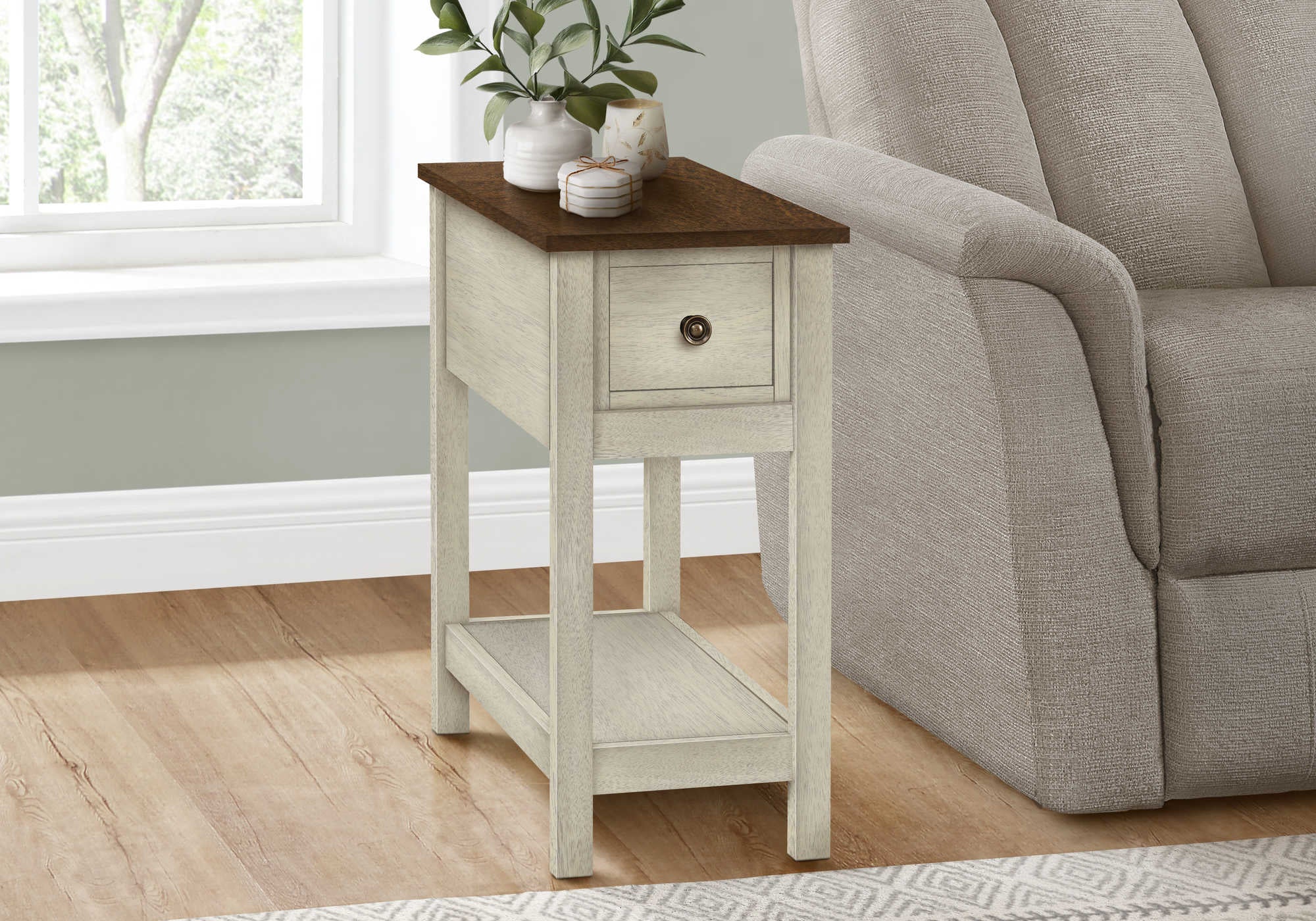 NIGHTSTAND - 24"H / ANTIQUE WHITE / ESPRESSO VENEER #I 3962