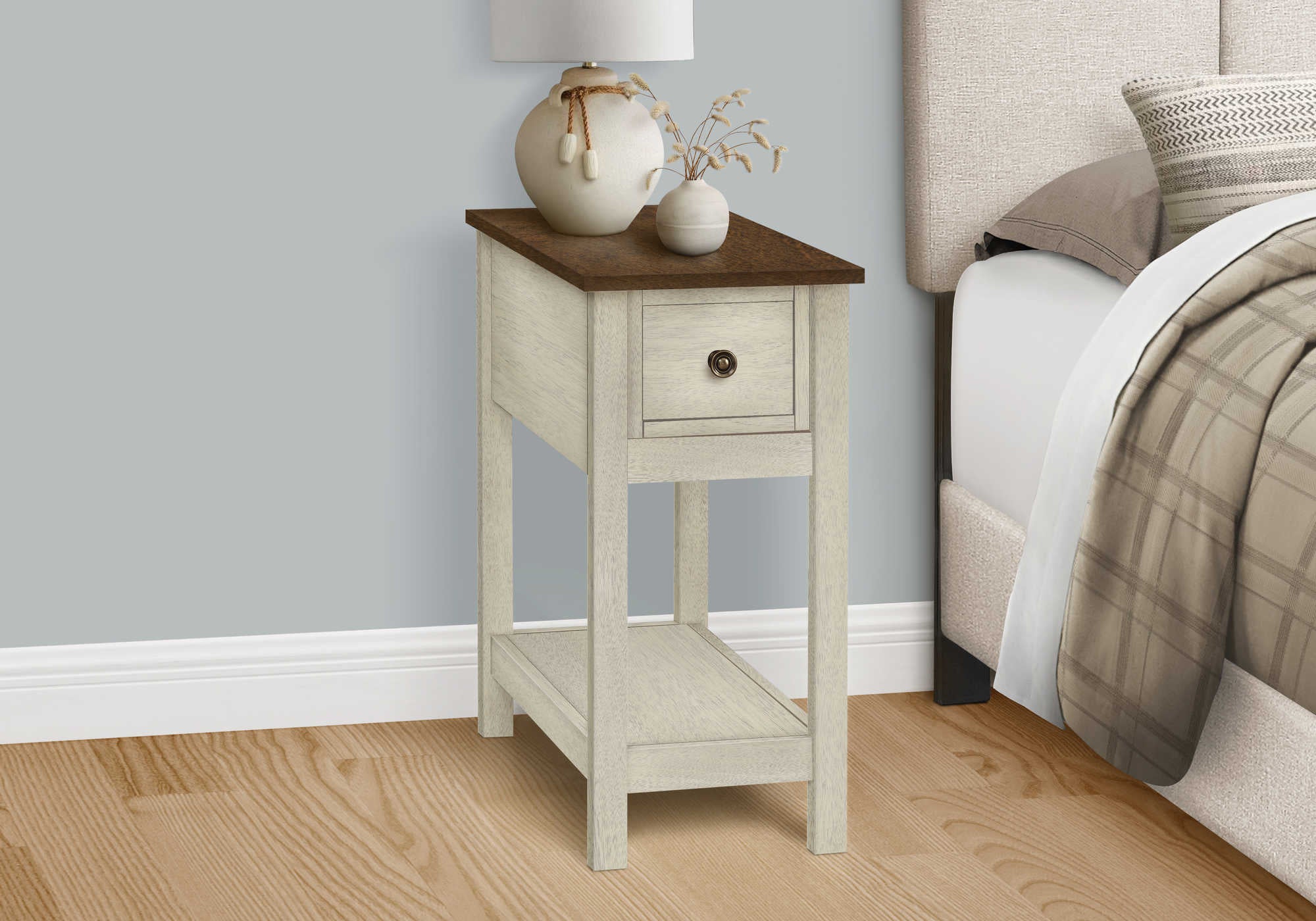 NIGHTSTAND - 24"H / ANTIQUE WHITE / ESPRESSO VENEER #I 3962