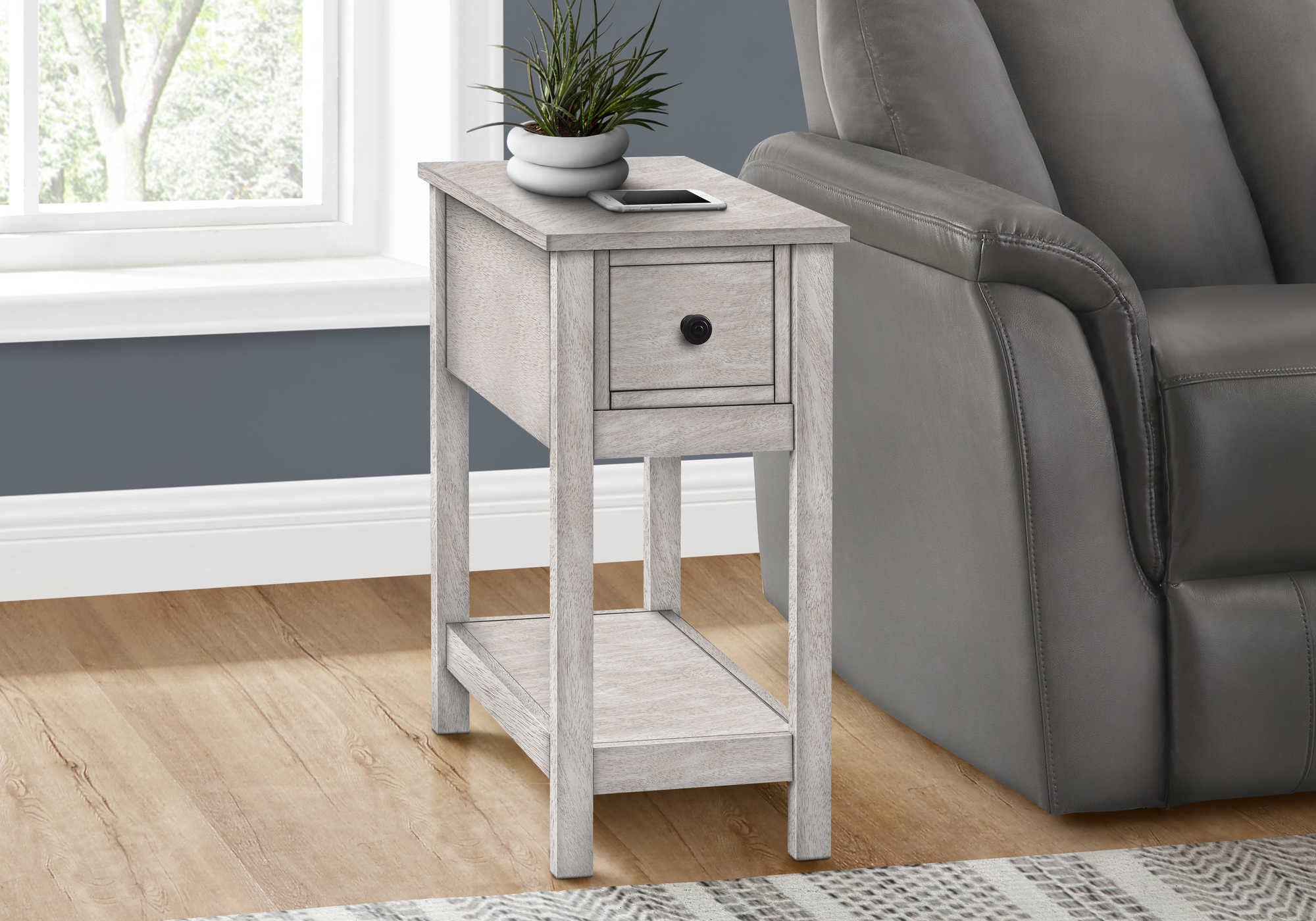 TABLE D'APPOINT - 24"H / TABLE D'APPOINT EN PLACAGE GRIS DÉLAVÉ #I 3963