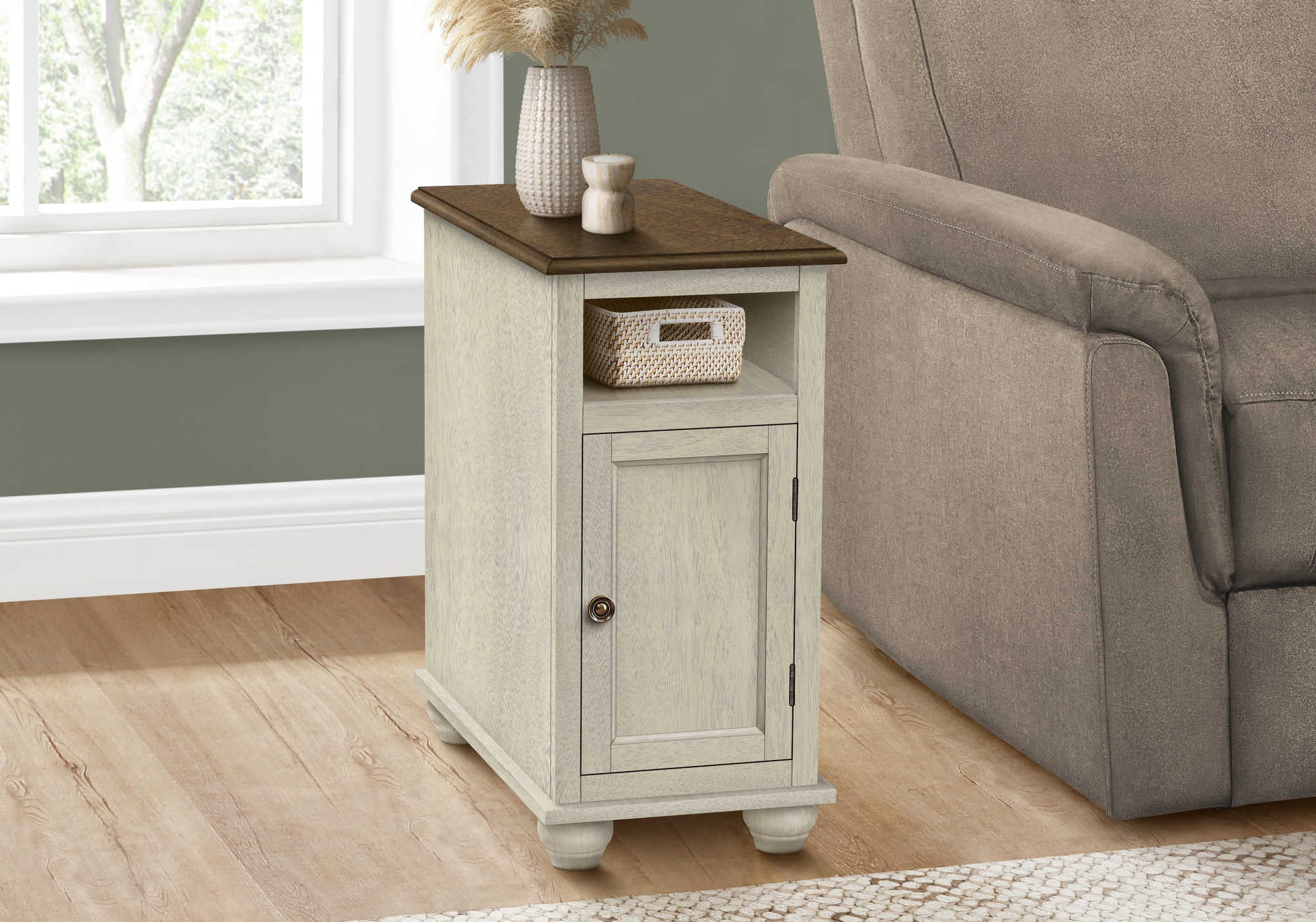 NIGHTSTAND - 24"H / ANTIQUE WHITE / ESPRESSO VENEER #I 3965