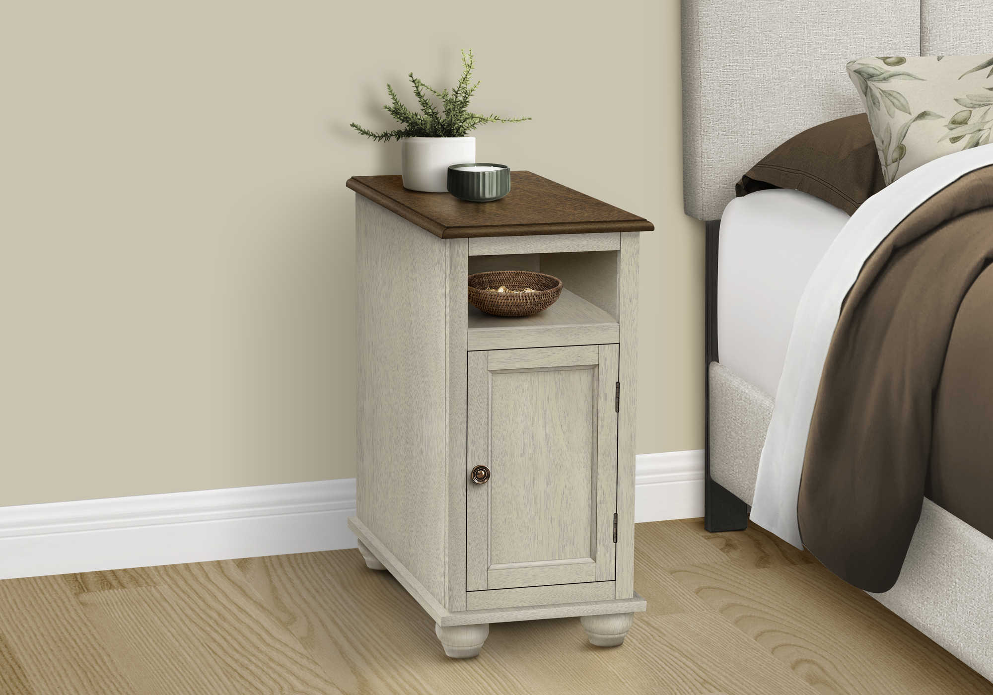 NIGHTSTAND - 24"H / ANTIQUE WHITE / ESPRESSO VENEER #I 3965