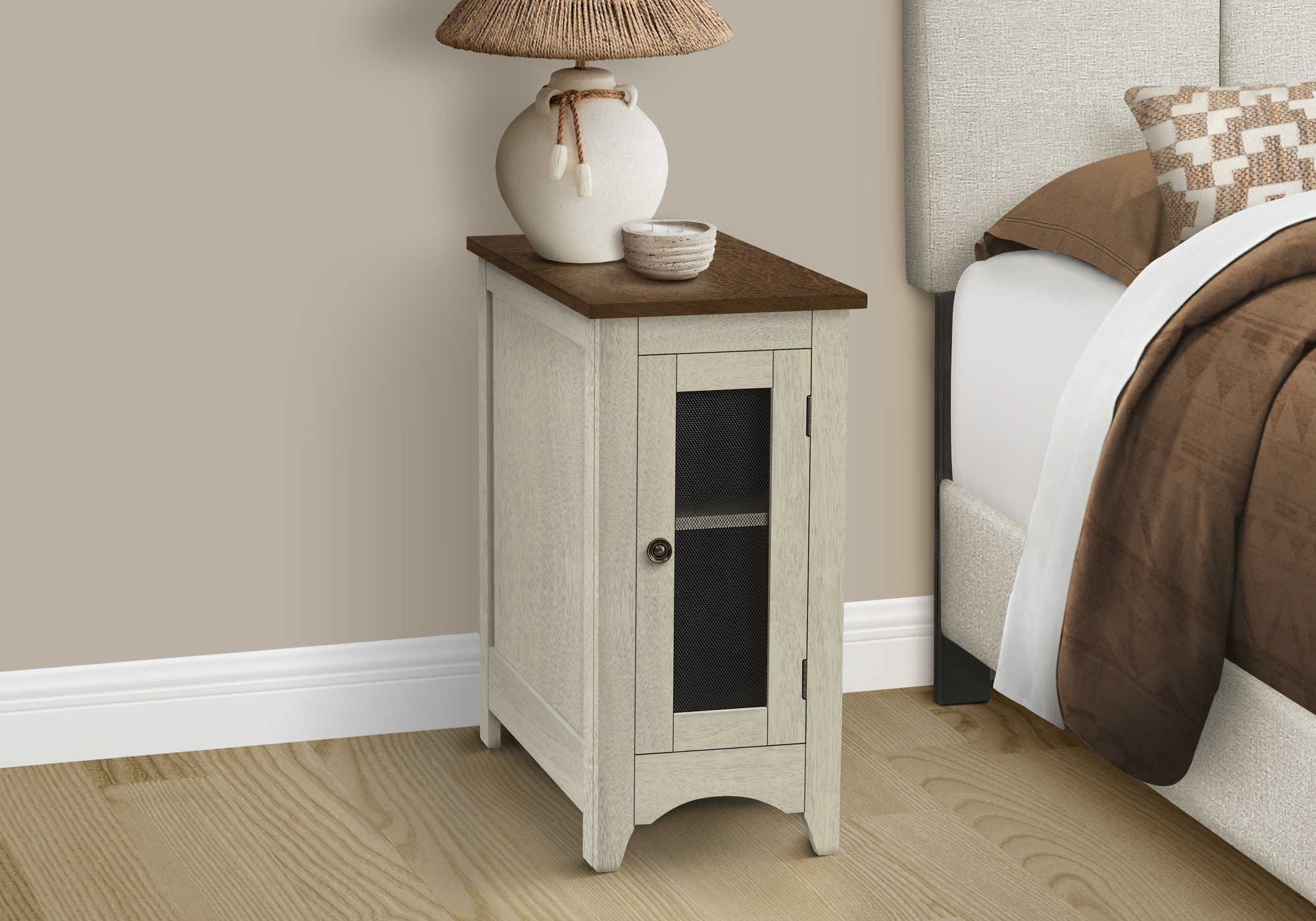 NIGHTSTAND - 24"H / ANTIQUE WHITE / ESPRESSO VENEER #I 3966