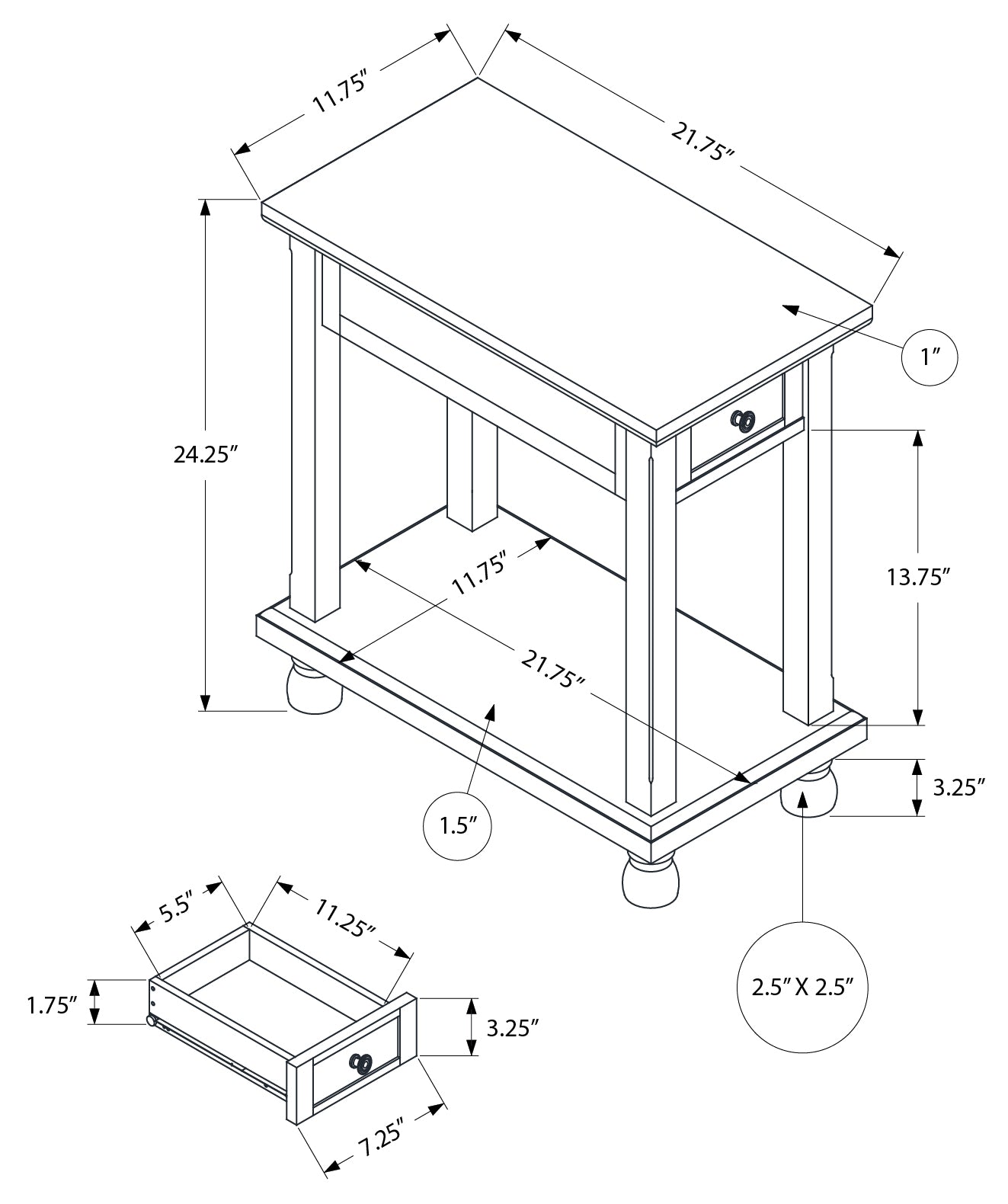 NIGHTSTAND - 24"H / ESPRESSO VENEER END TABLE #I 3967