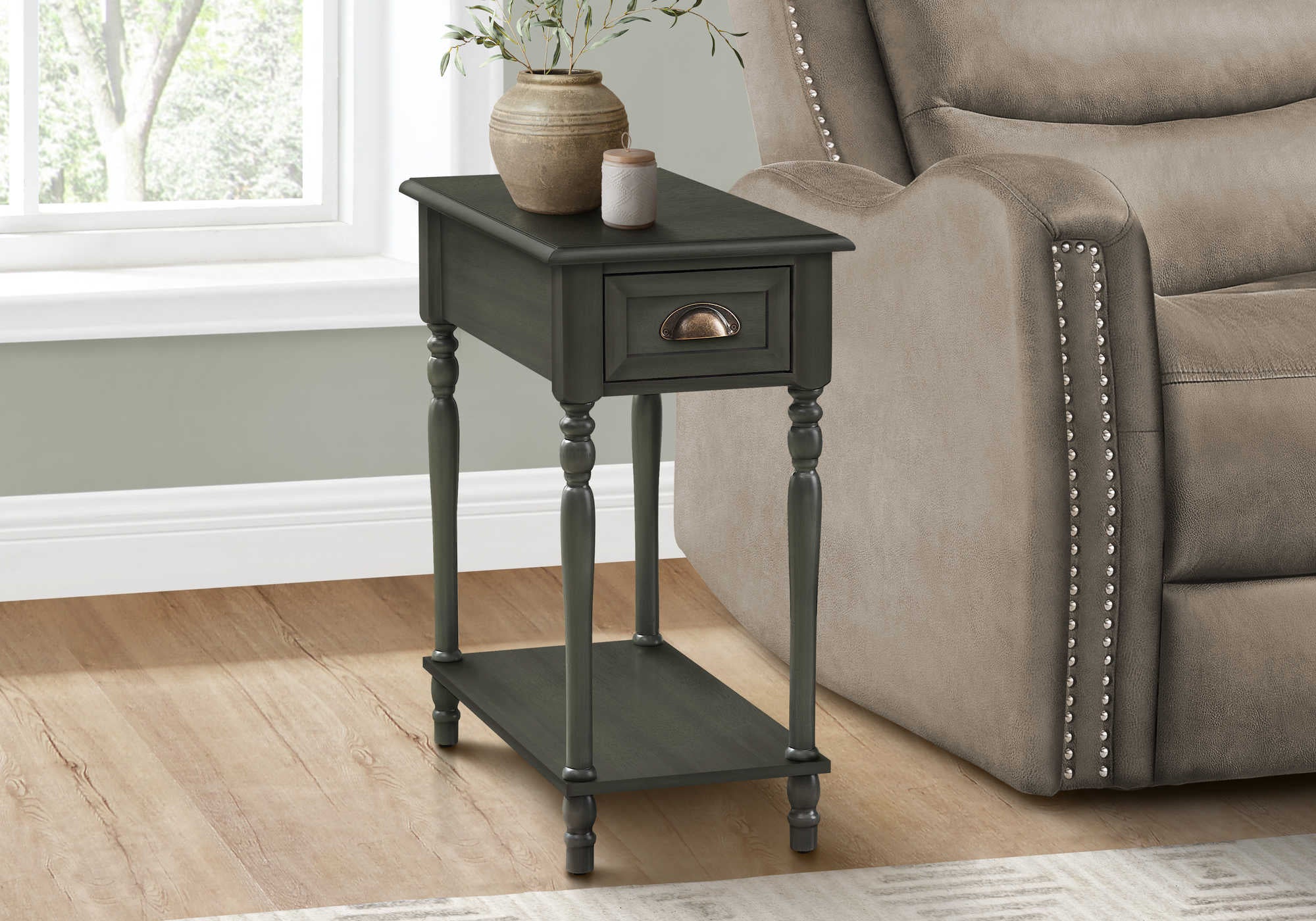 NIGHTSTAND - 24"H / DARK GREEN VENEER END TABLE #I 3968