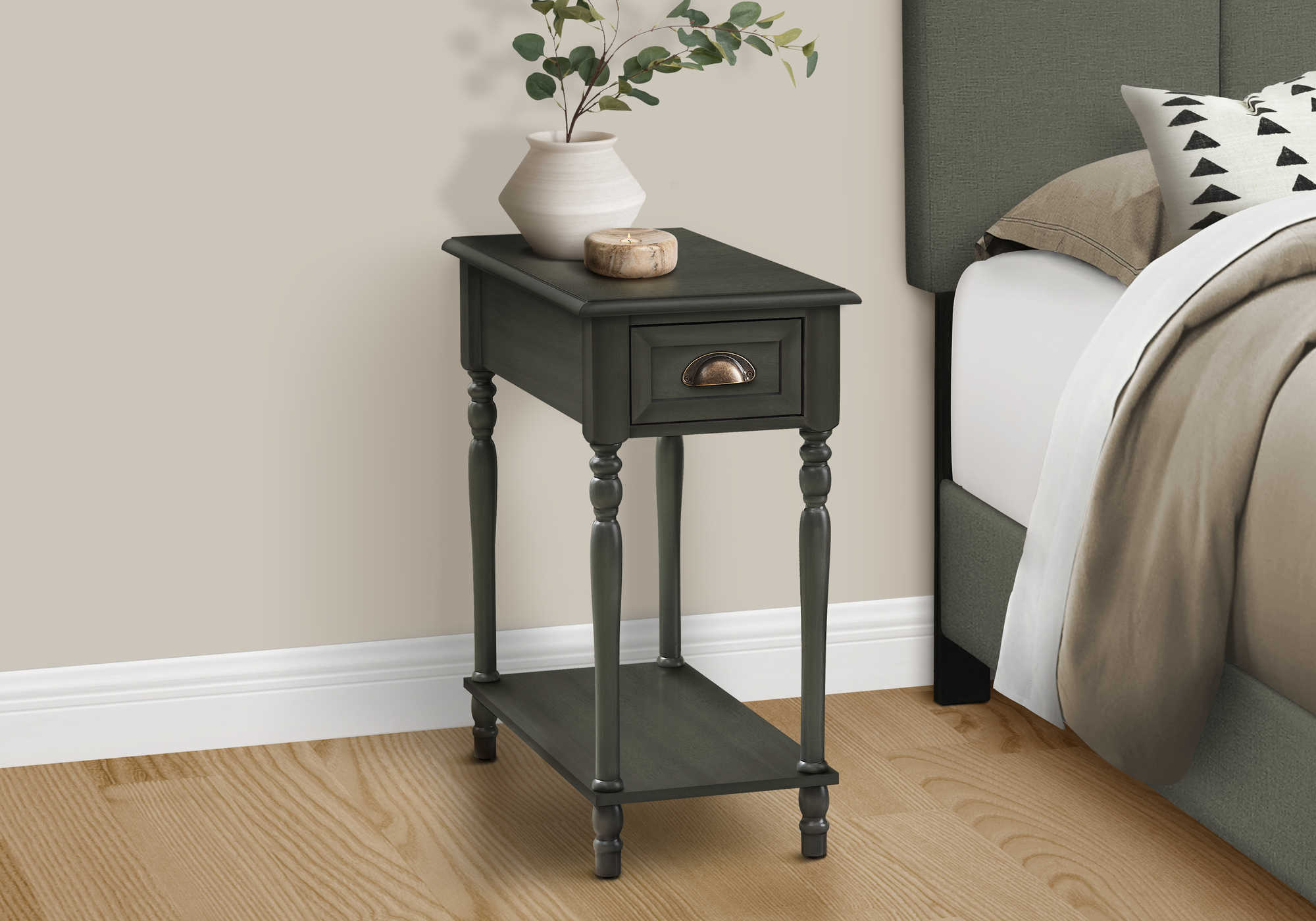 NIGHTSTAND - 24"H / DARK GREEN VENEER END TABLE #I 3968