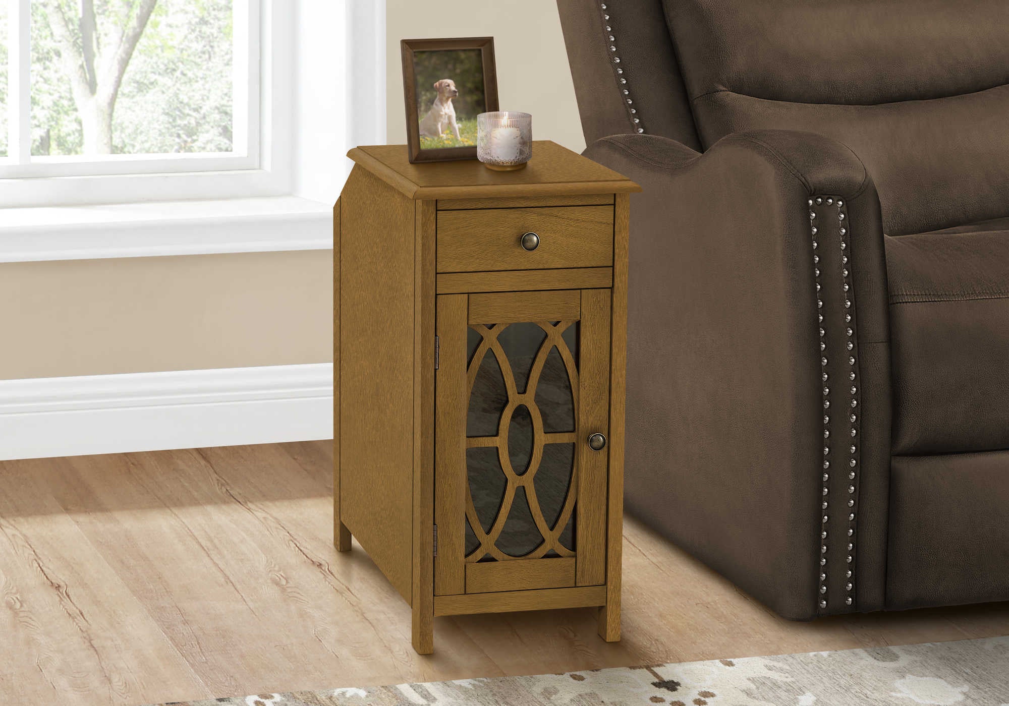 NIGHTSTAND - 24"H / DARK TAUPE VENEER END TABLE #I 3972