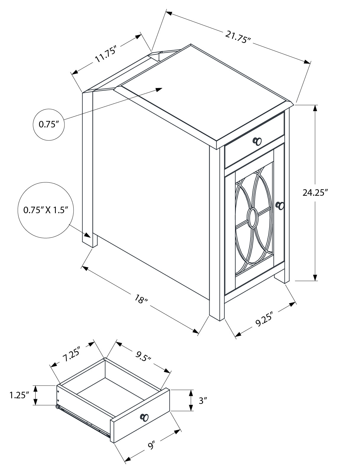 NIGHTSTAND - 24"H / DARK TAUPE VENEER END TABLE #I 3972