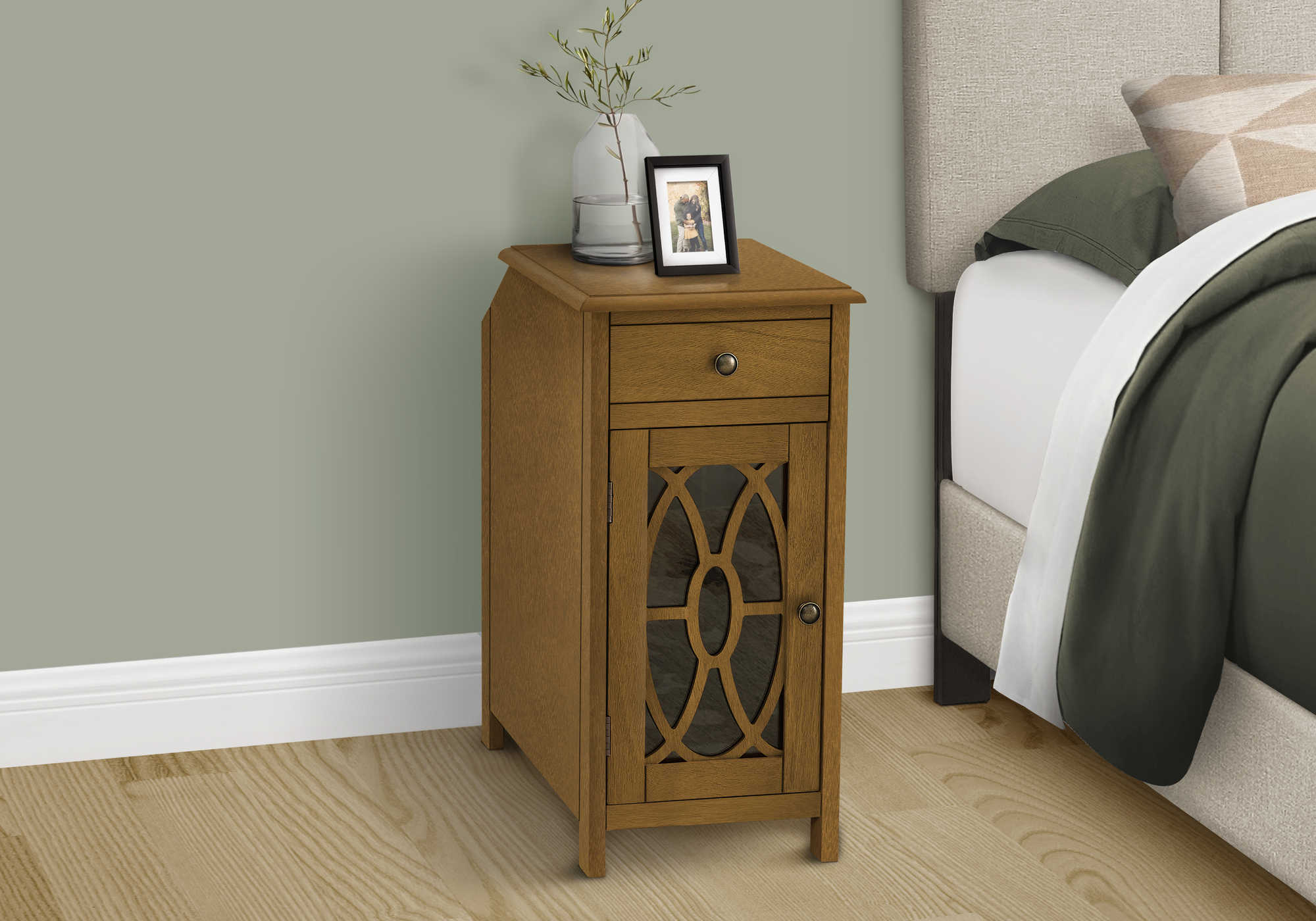 NIGHTSTAND - 24"H / DARK TAUPE VENEER END TABLE #I 3972