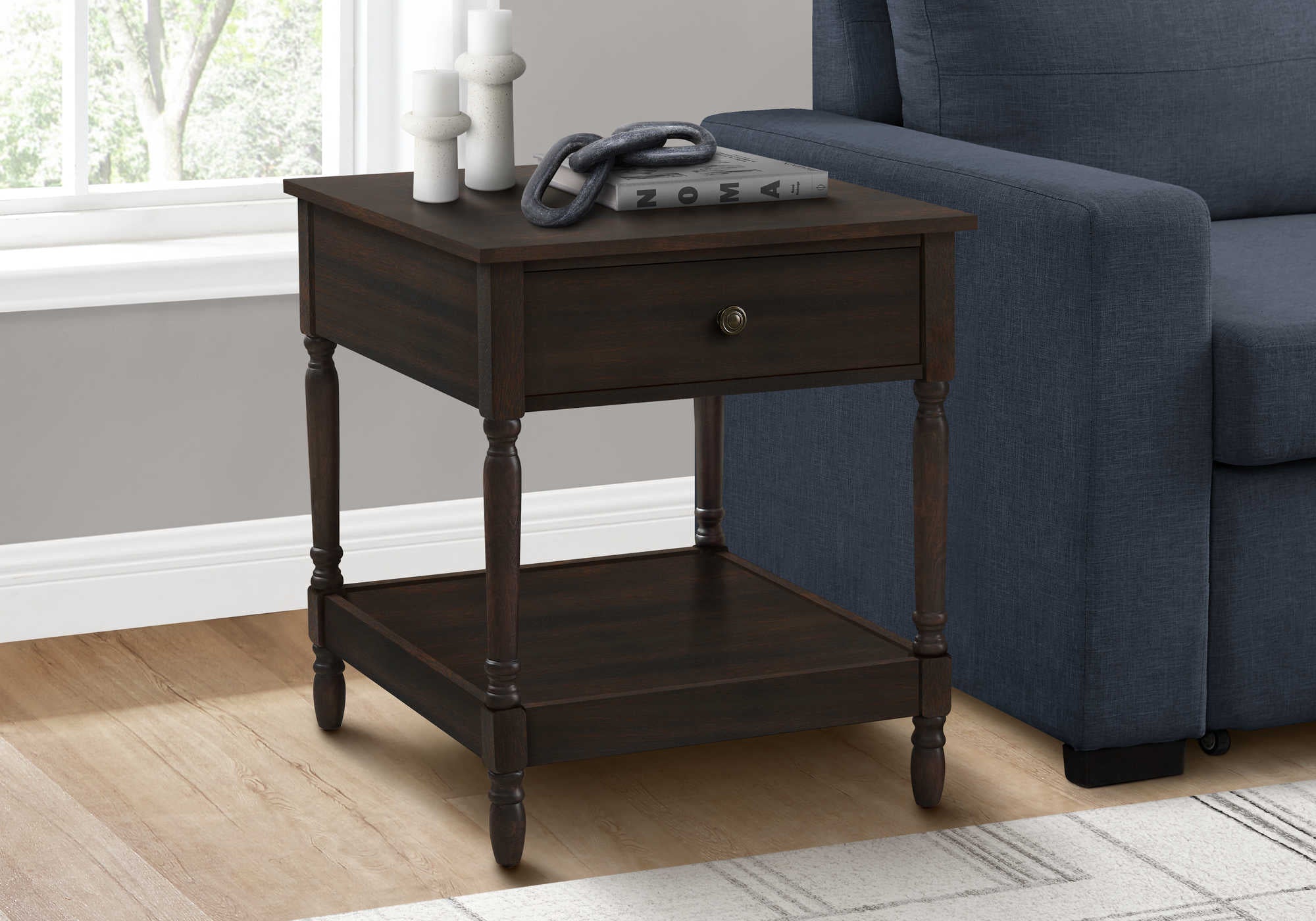 NIGHTSTAND - 25"H / DARK WALNUT VENEER END TABLE #I 3976