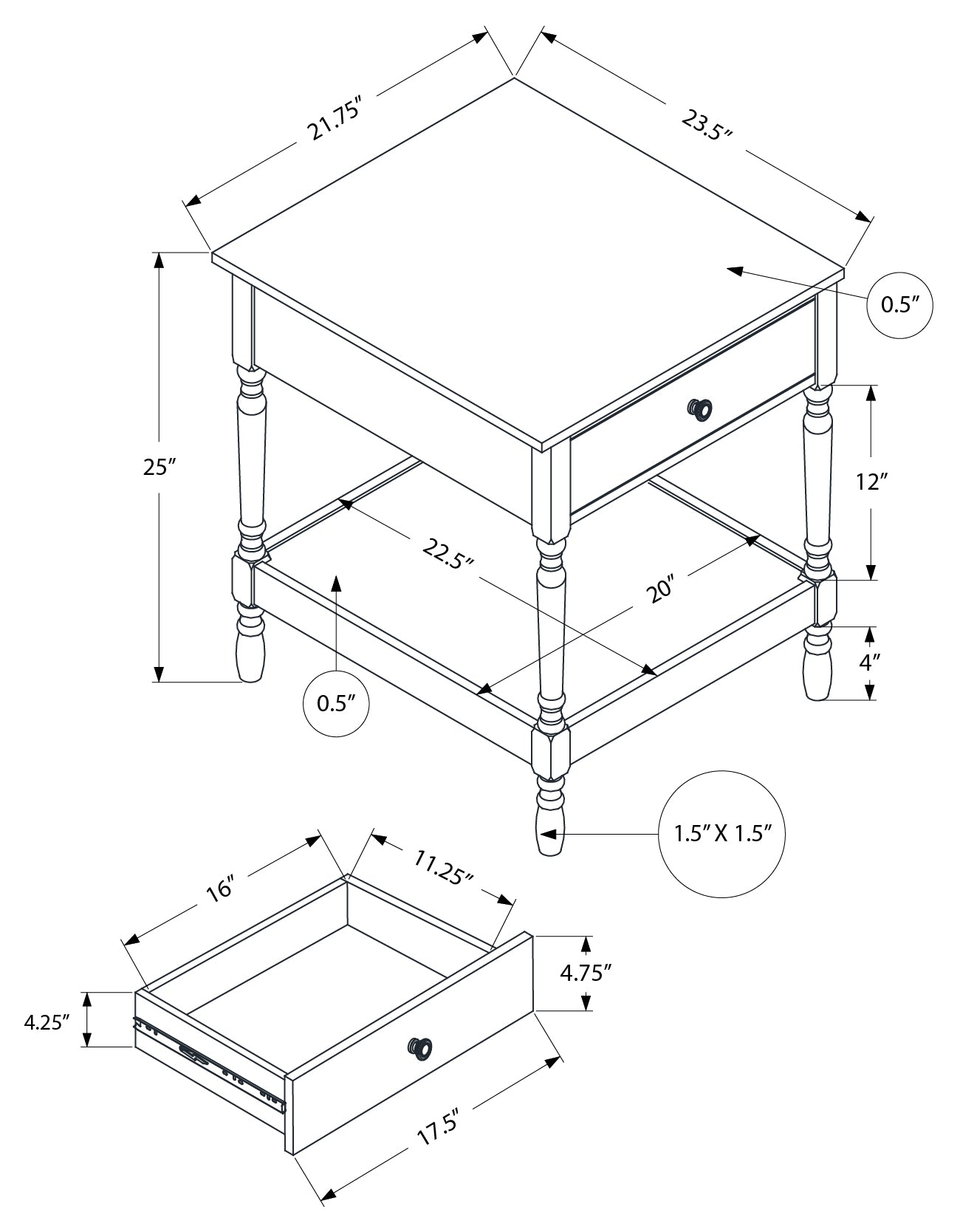 NIGHTSTAND - 25"H / DARK WALNUT VENEER END TABLE #I 3976