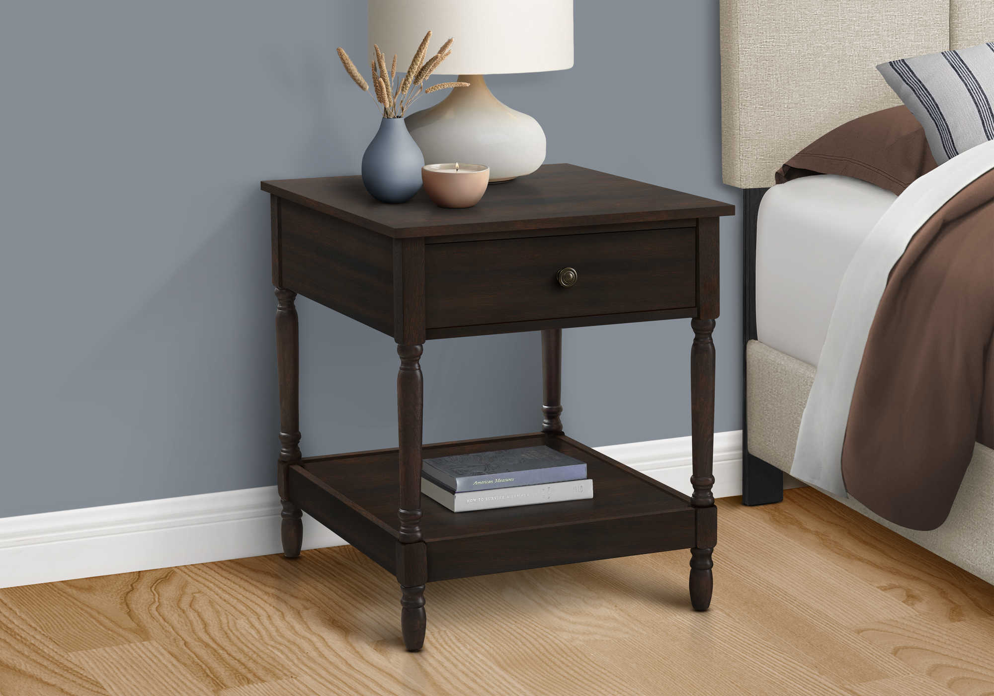 NIGHTSTAND - 25"H / DARK WALNUT VENEER END TABLE #I 3976