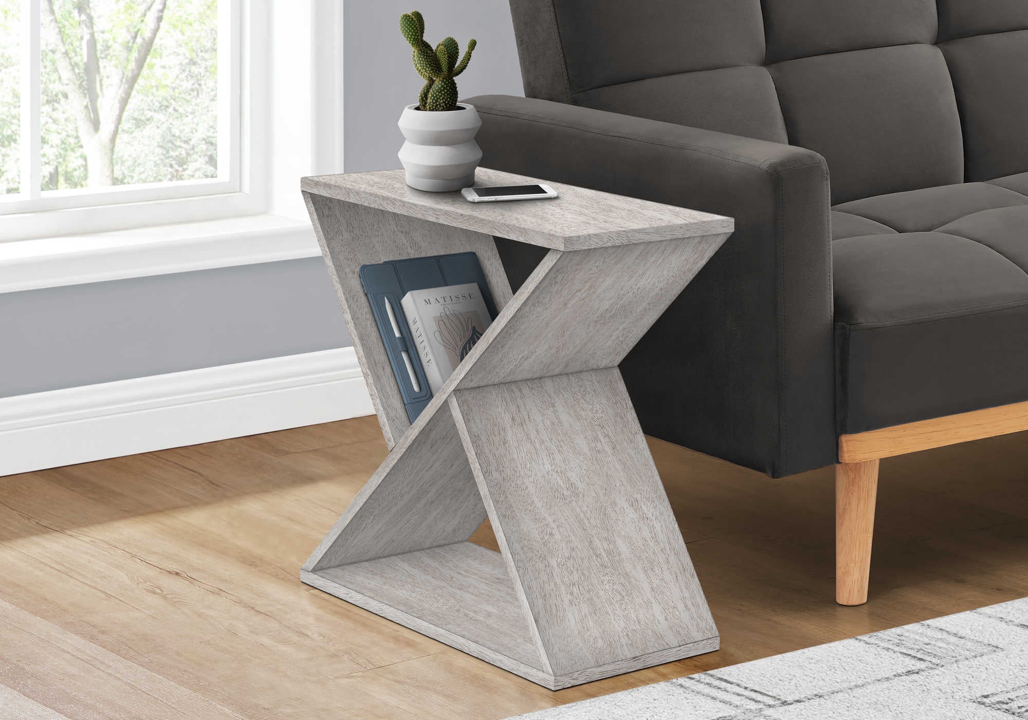 NIGHTSTAND - 24"H / WASHED GREY VENEER END TABLE #I 3980