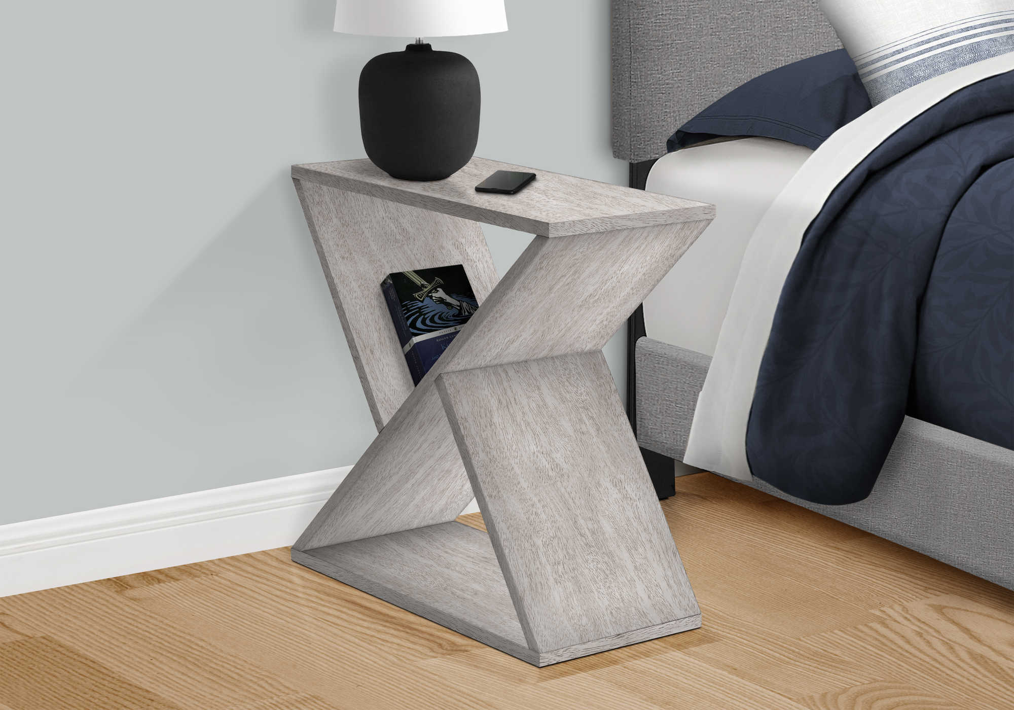 NIGHTSTAND - 24"H / WASHED GREY VENEER END TABLE #I 3980