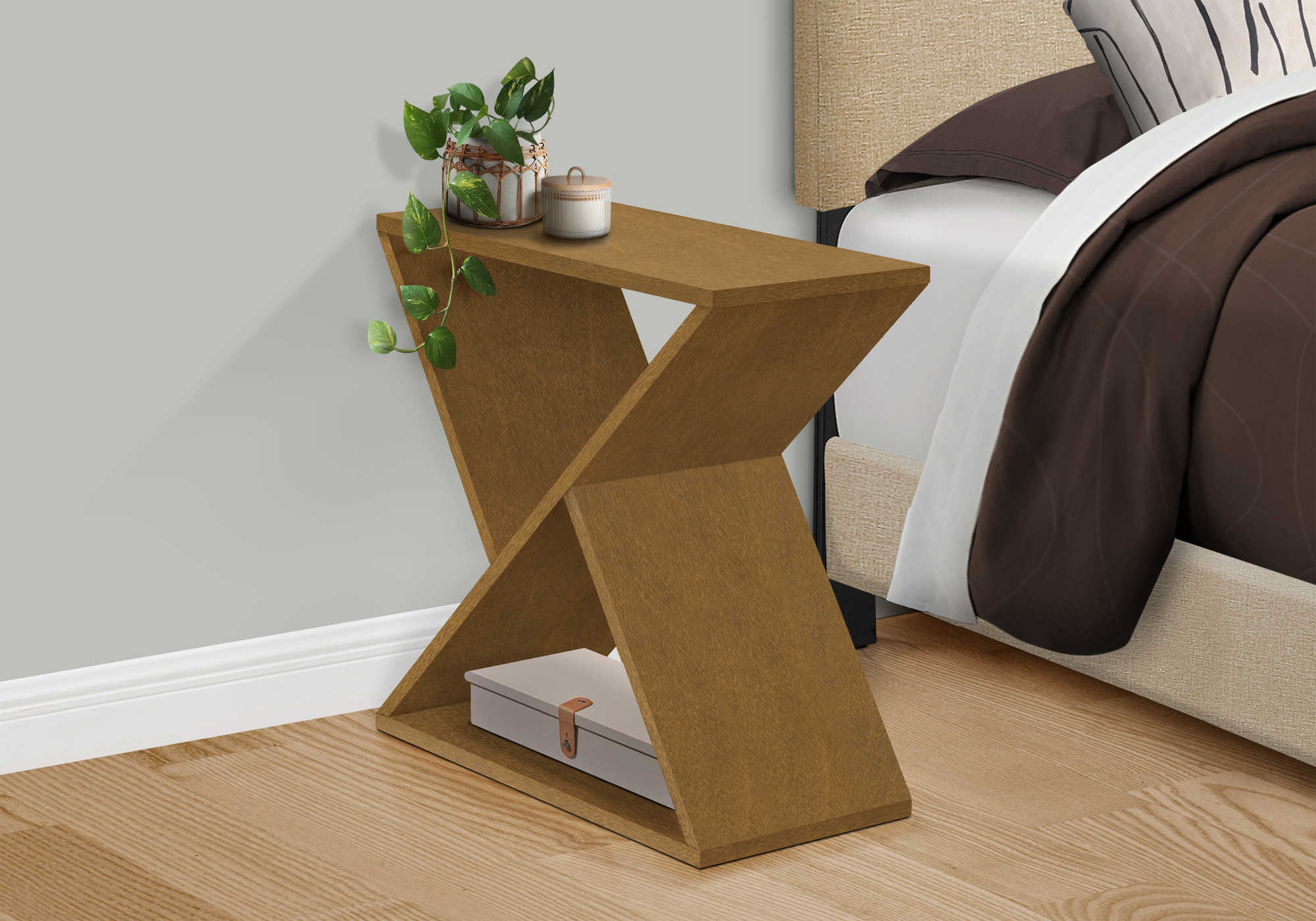 NIGHTSTAND - 24"H / DARK TAUPE VENEER END TABLE #I 3981