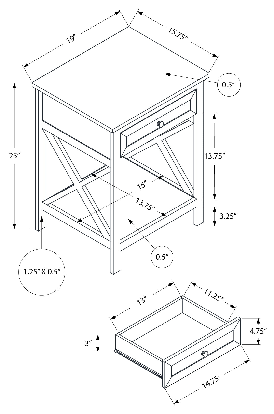 TABLE D'APPOINT - 25"H / TABLE D'APPOINT EN PLACAGE BLANC ANTIQUE #I 3984