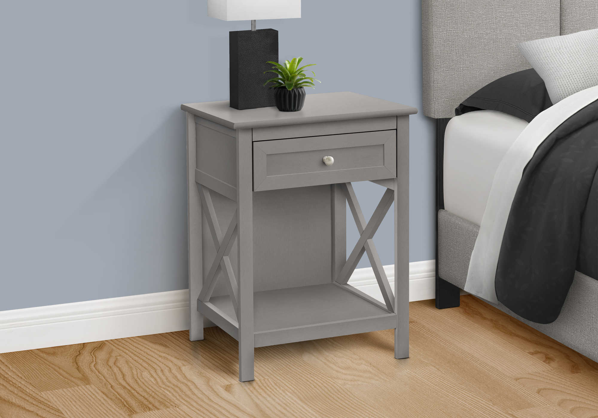 NIGHTSTAND - 25"H / ANTIQUE GREY VENEER END TABLE #I 3985