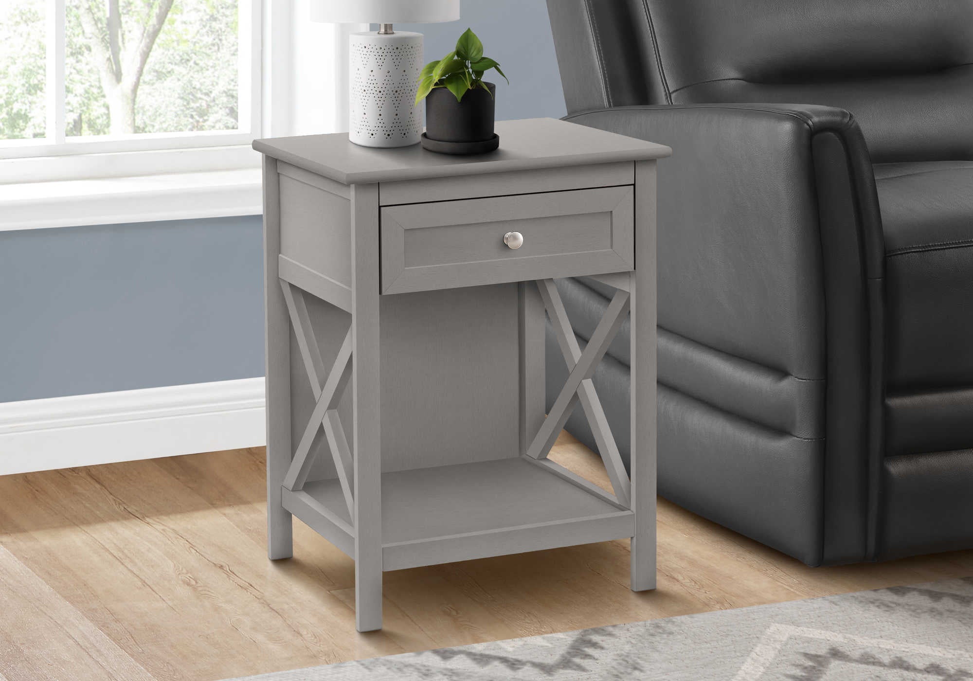 NIGHTSTAND - 25"H / ANTIQUE GREY VENEER END TABLE #I 3985