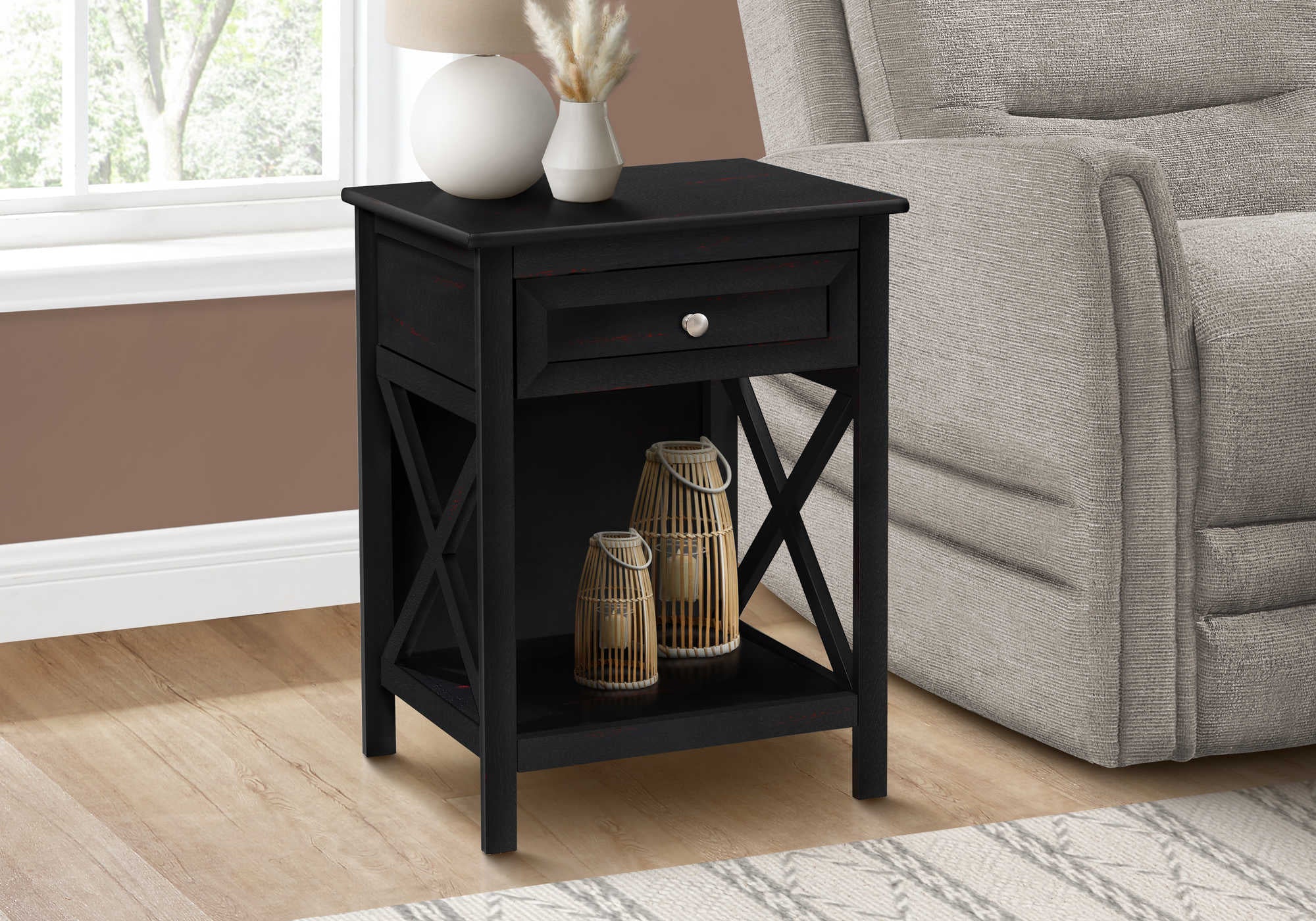 TABLE D'APPOINT - 25"H / TABLE D'APPOINT EN PLACAGE NOIR #I 3986